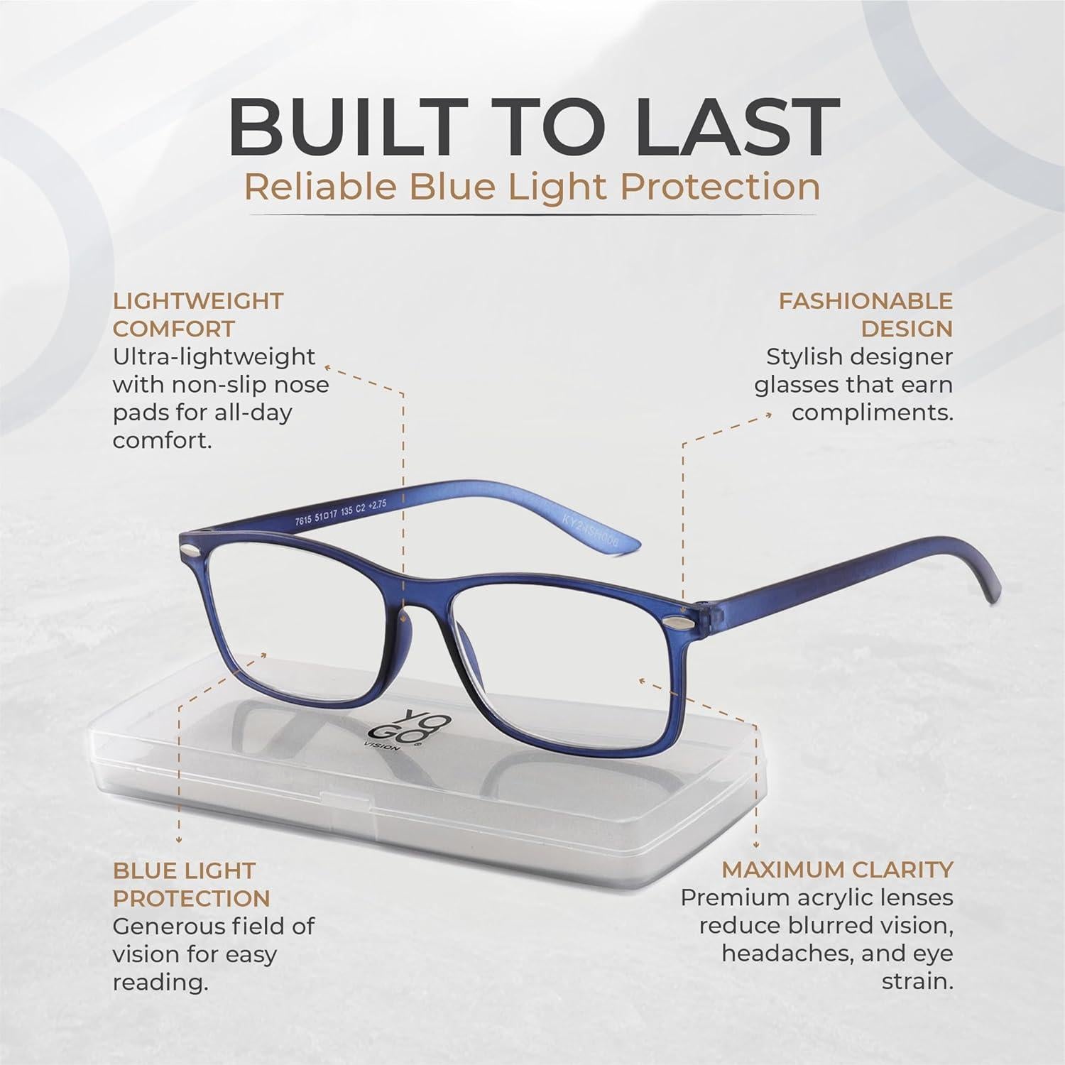 Gafas de lectura Yogo Vision ultradelgadas 2x con estuche