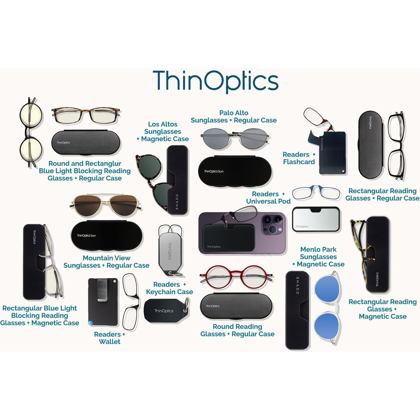 ThinOptics Keychain Case and Readers Rectangular Reading Glasses