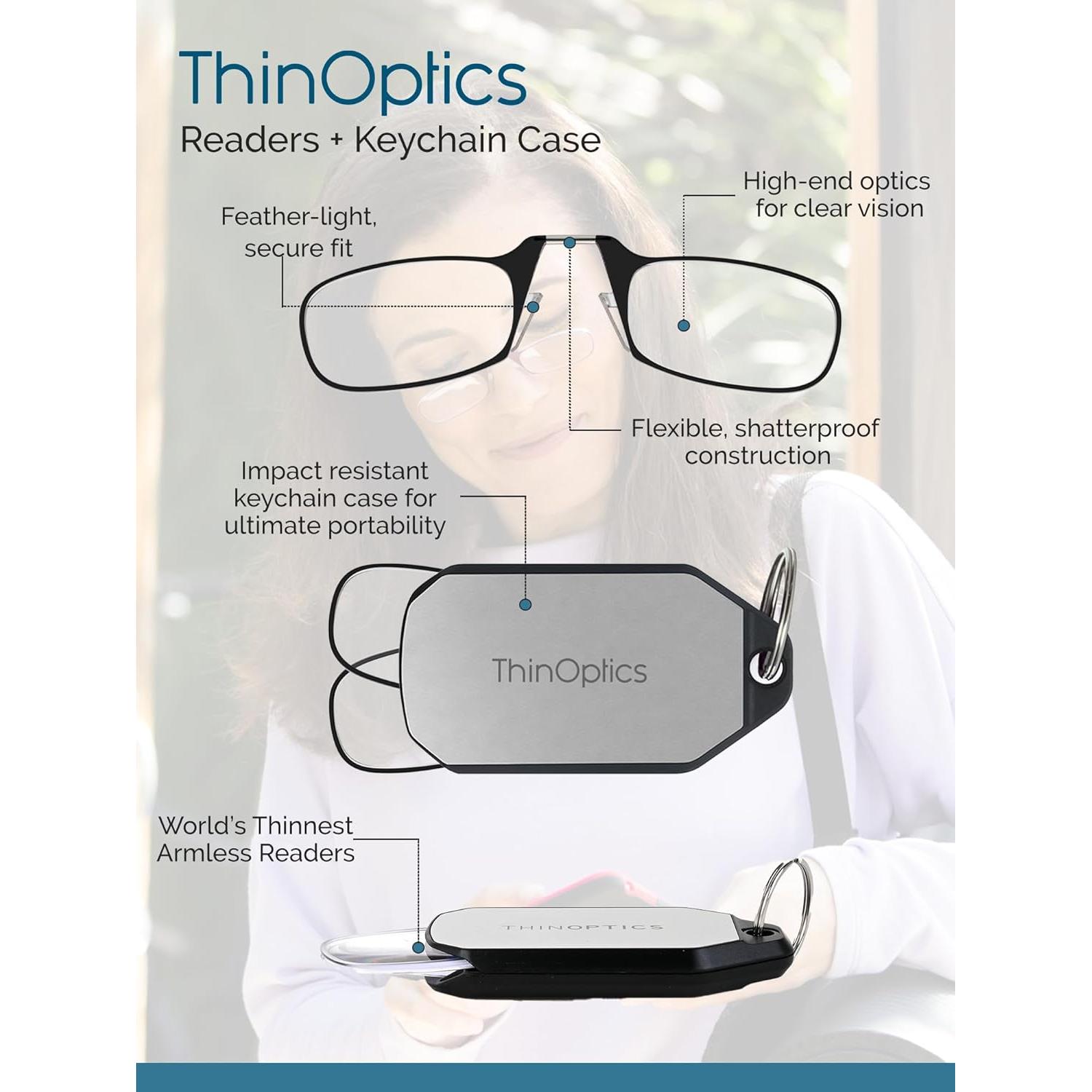 ThinOptics Keychain Case and Readers Rectangular Reading Glasses