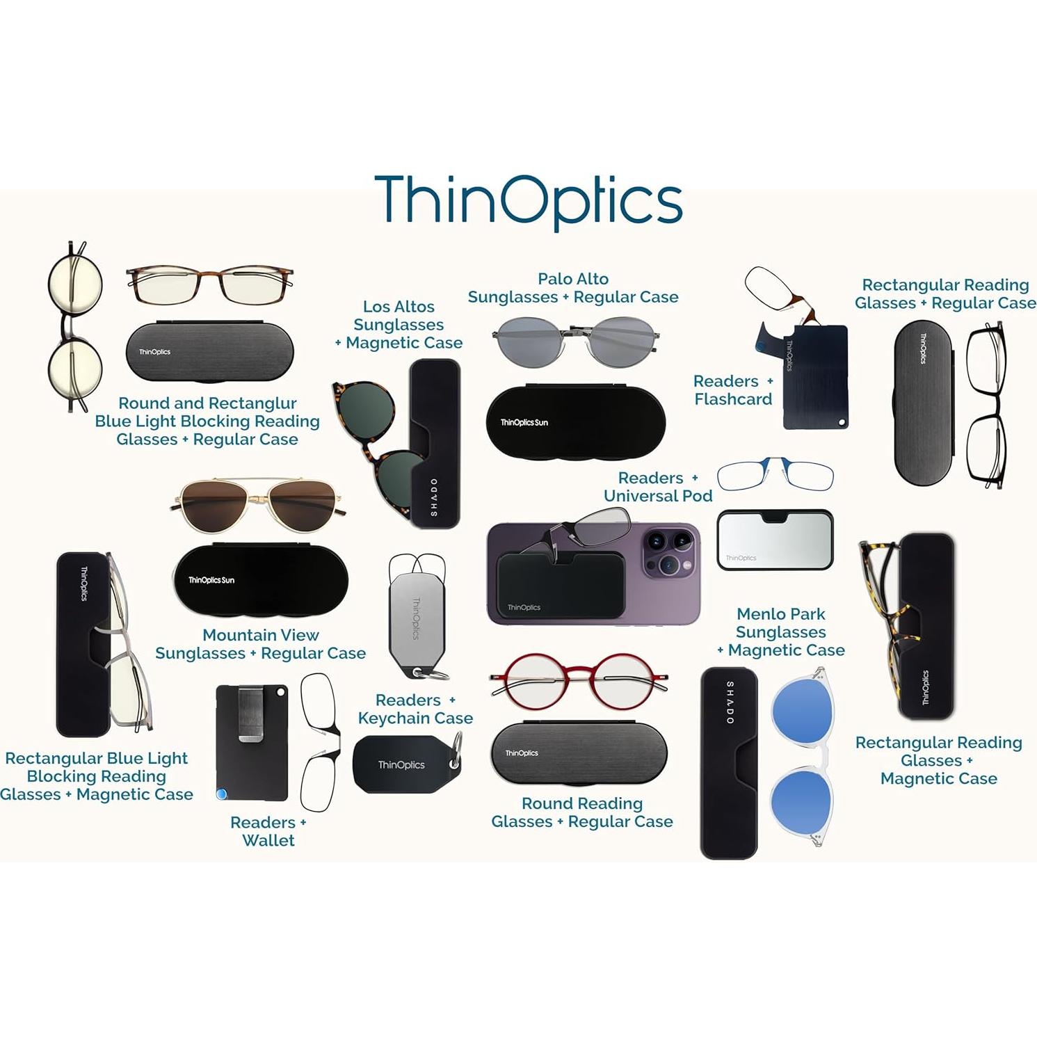 ThinOptics Keychain Case and Readers Rectangular Reading Glasses