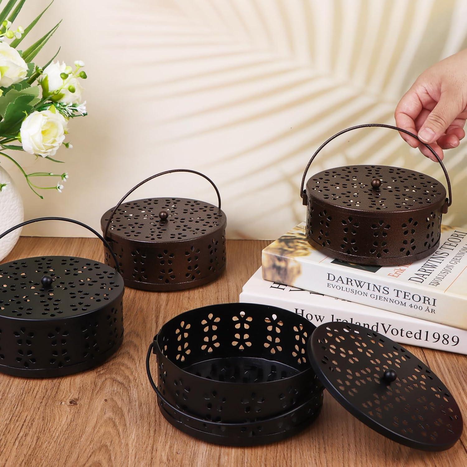 Soporte de Espirales de Mosquito OBANGONG 4 Piezas Metal Negro y Bronce