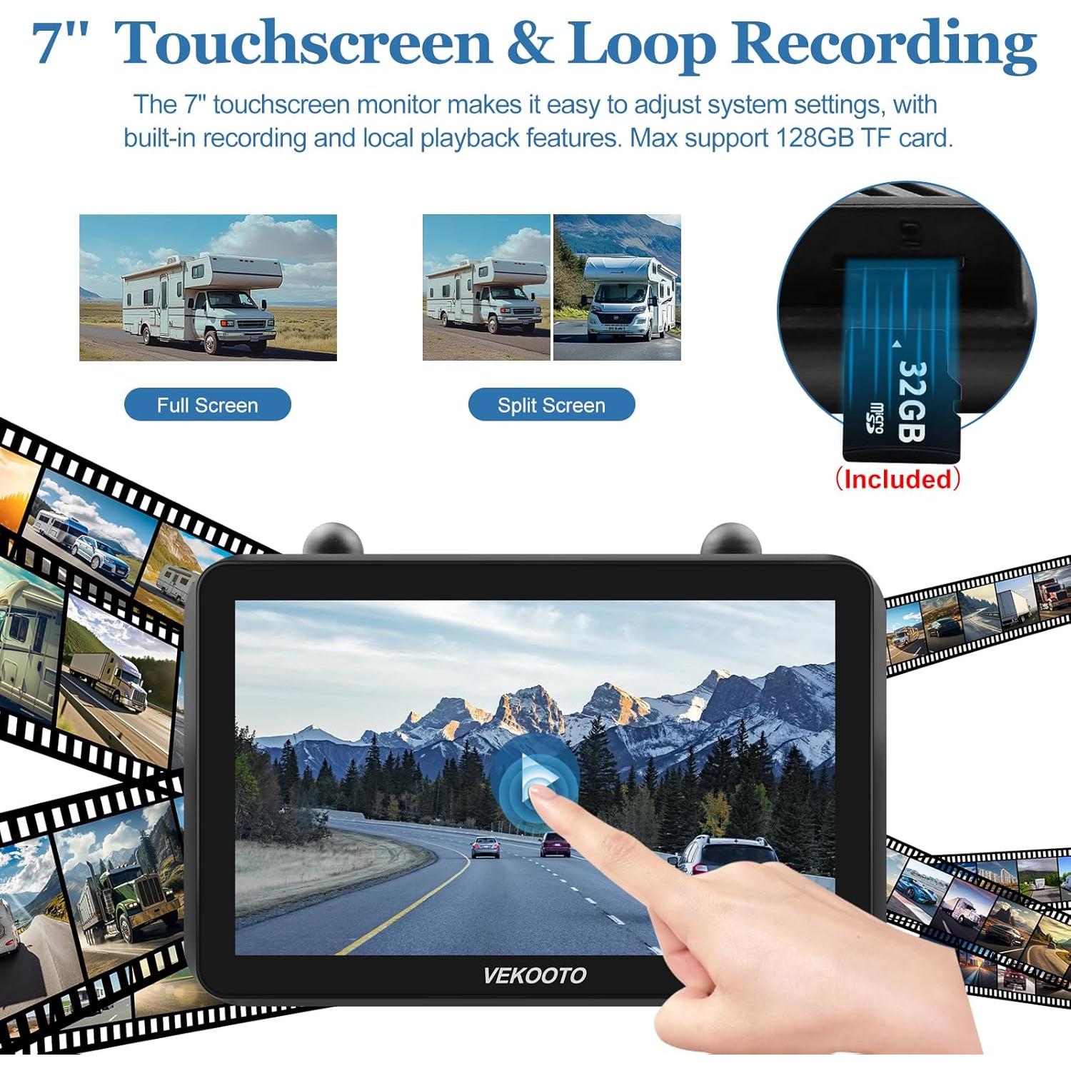 Cámara de Respaldo Inalámbrica Solar VEKOOTO VK7 2 Cámaras 1080P