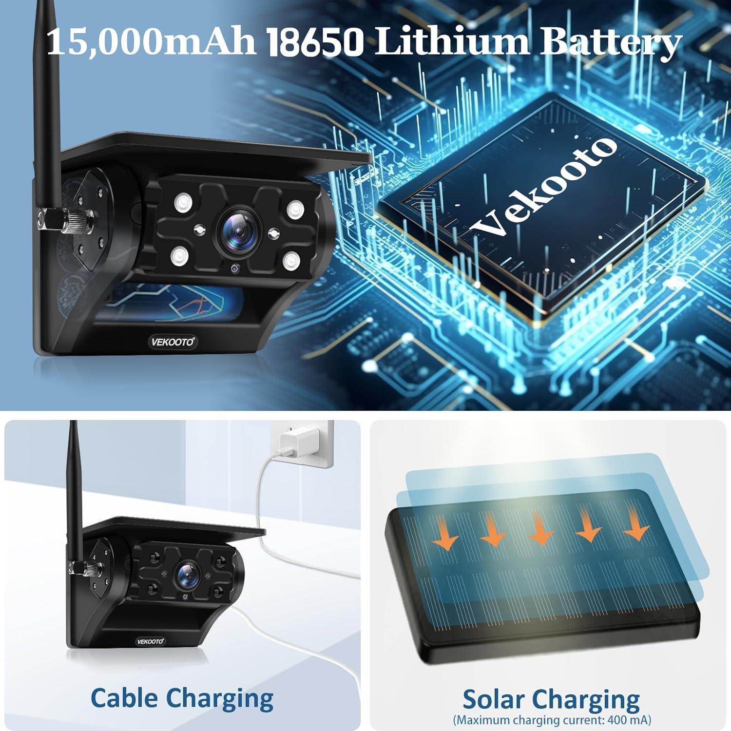 Cámara de Respaldo Inalámbrica Solar VEKOOTO VK7 2 Cámaras 1080P