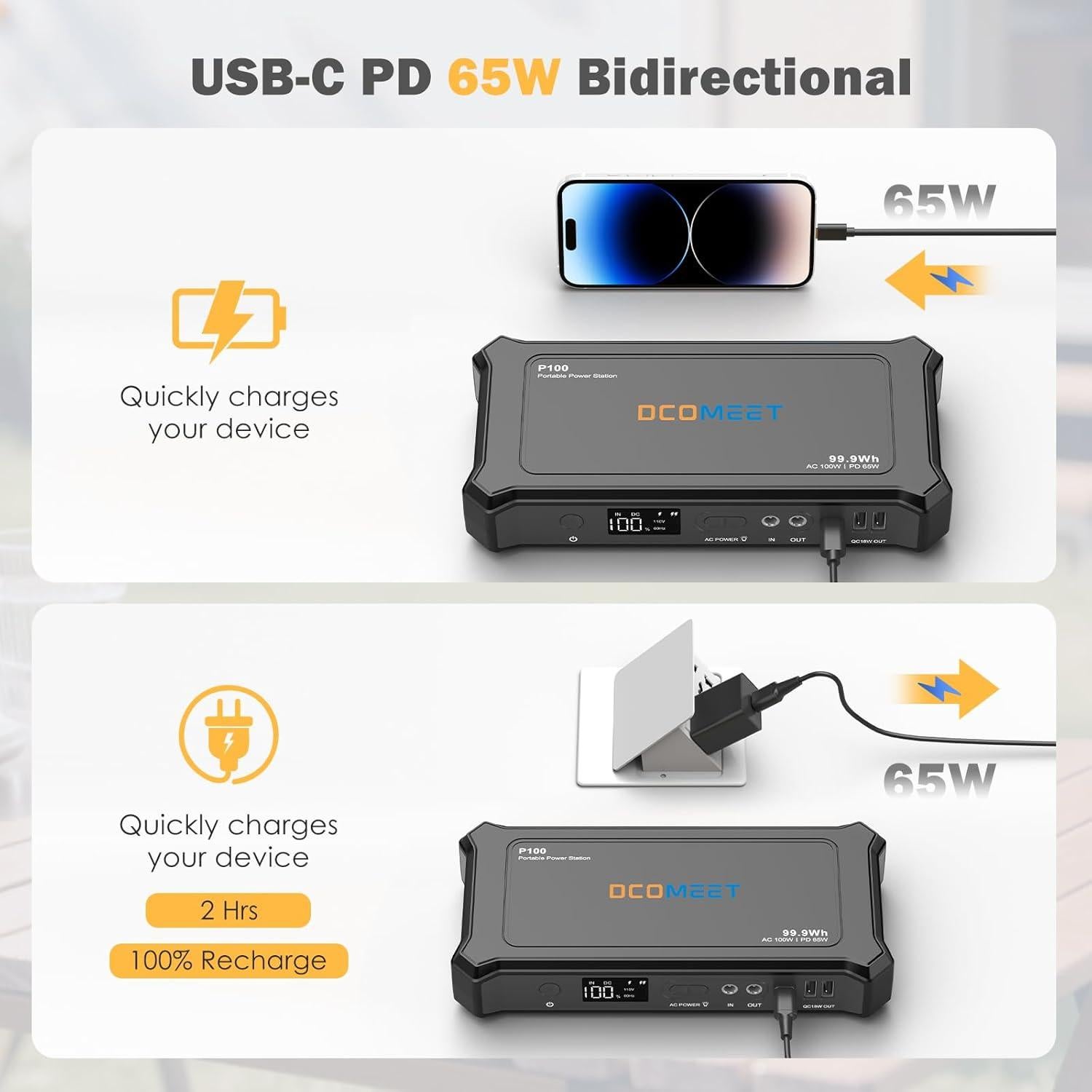 Cargador Portátil DCOMEET P100 99.9Wh 100W USB-C para Laptop