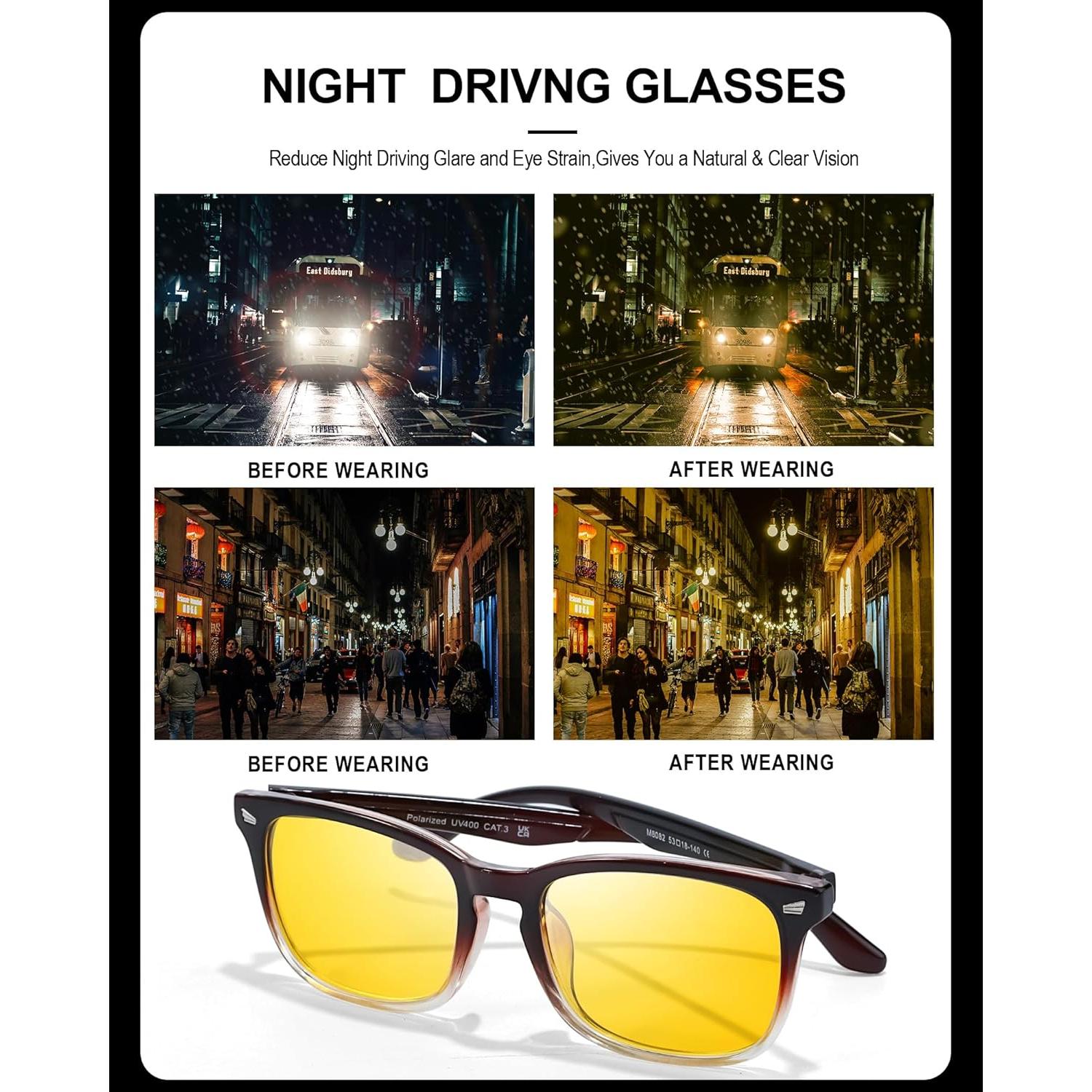 Gafas de Visión Nocturna TJUTR Amarillas Polarizadas