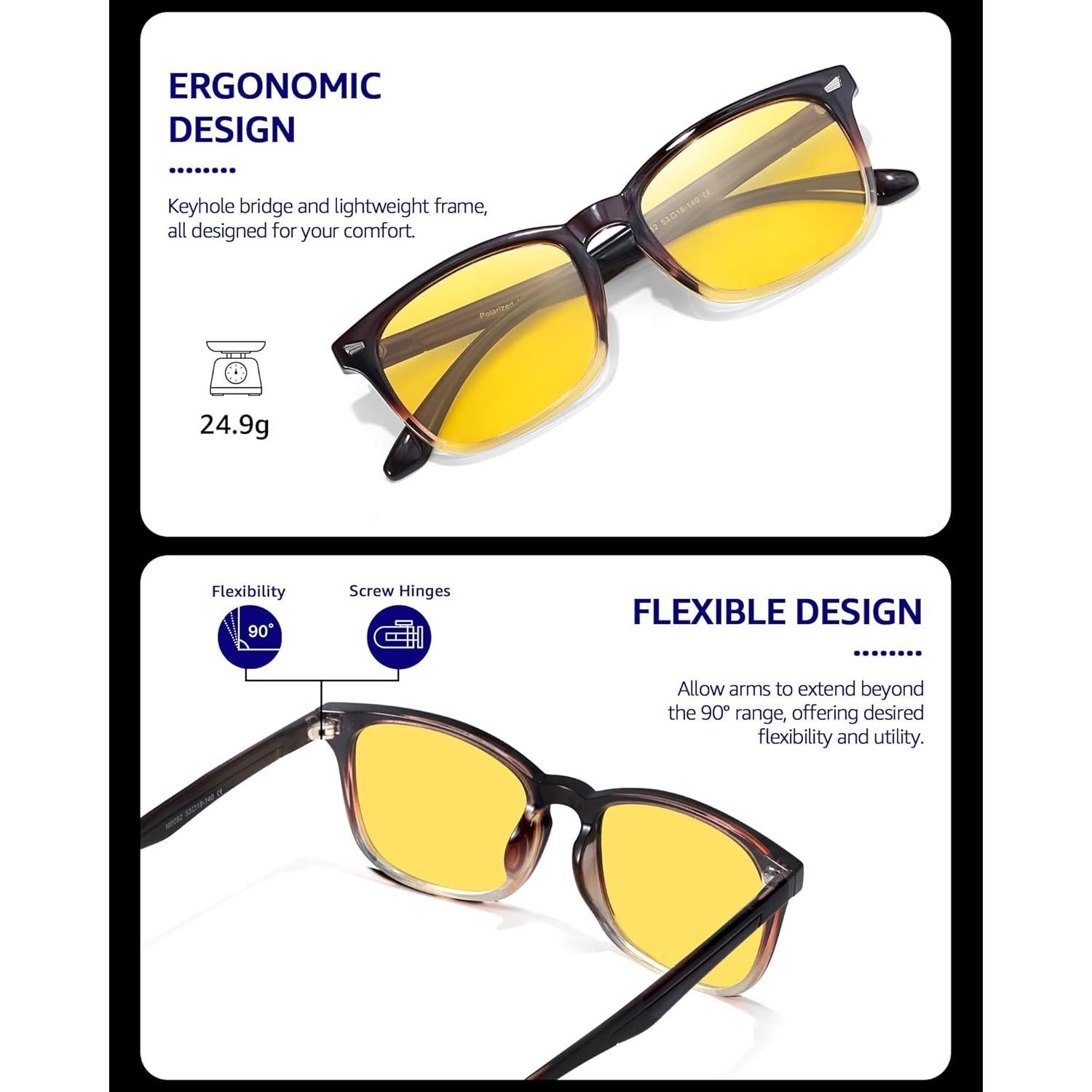 Gafas de Visión Nocturna TJUTR Amarillas Polarizadas