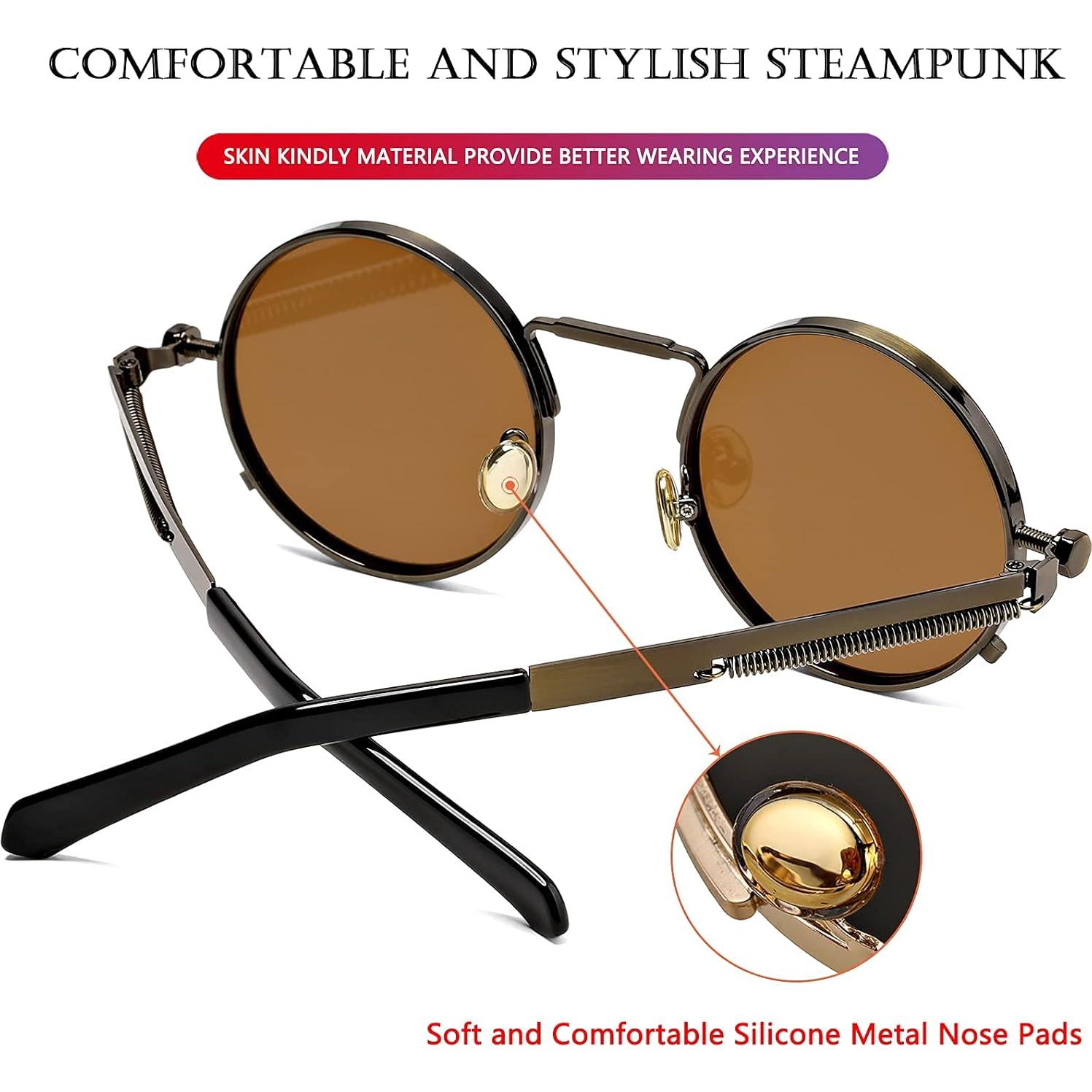 Gafas de sol redondas AIEYEZO steampunk UV 100% bronce