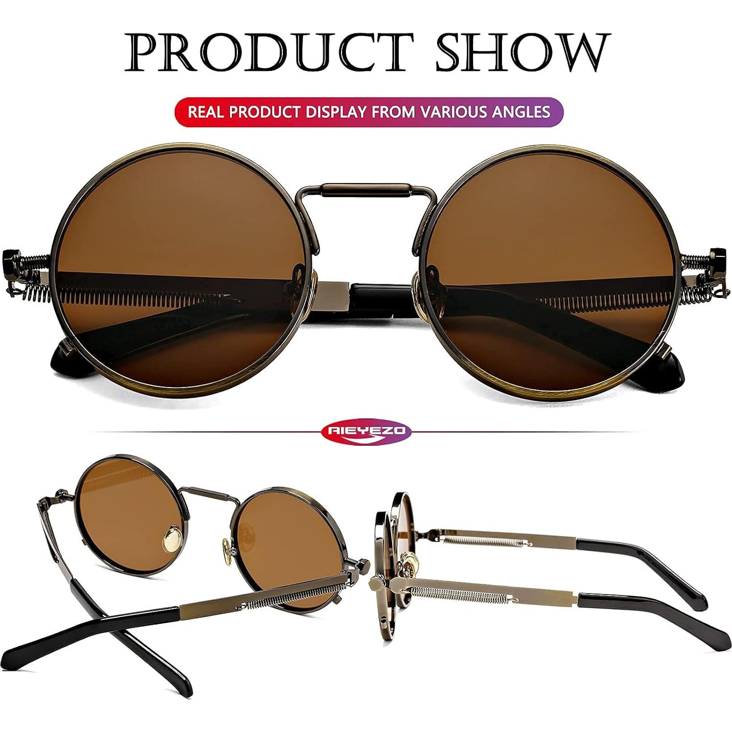 Gafas de sol redondas AIEYEZO steampunk UV 100% bronce