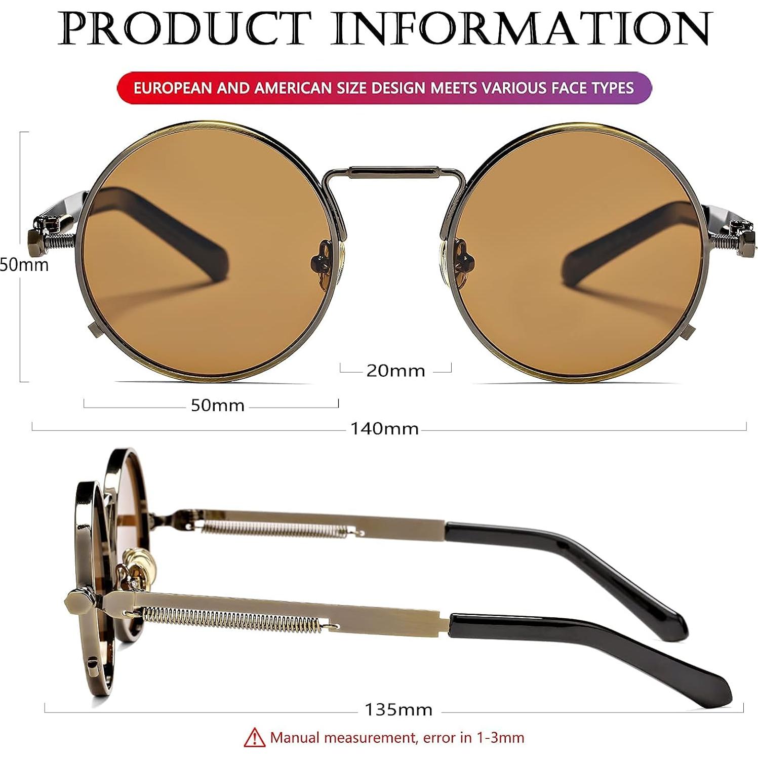 Gafas de sol redondas AIEYEZO steampunk UV 100% bronce