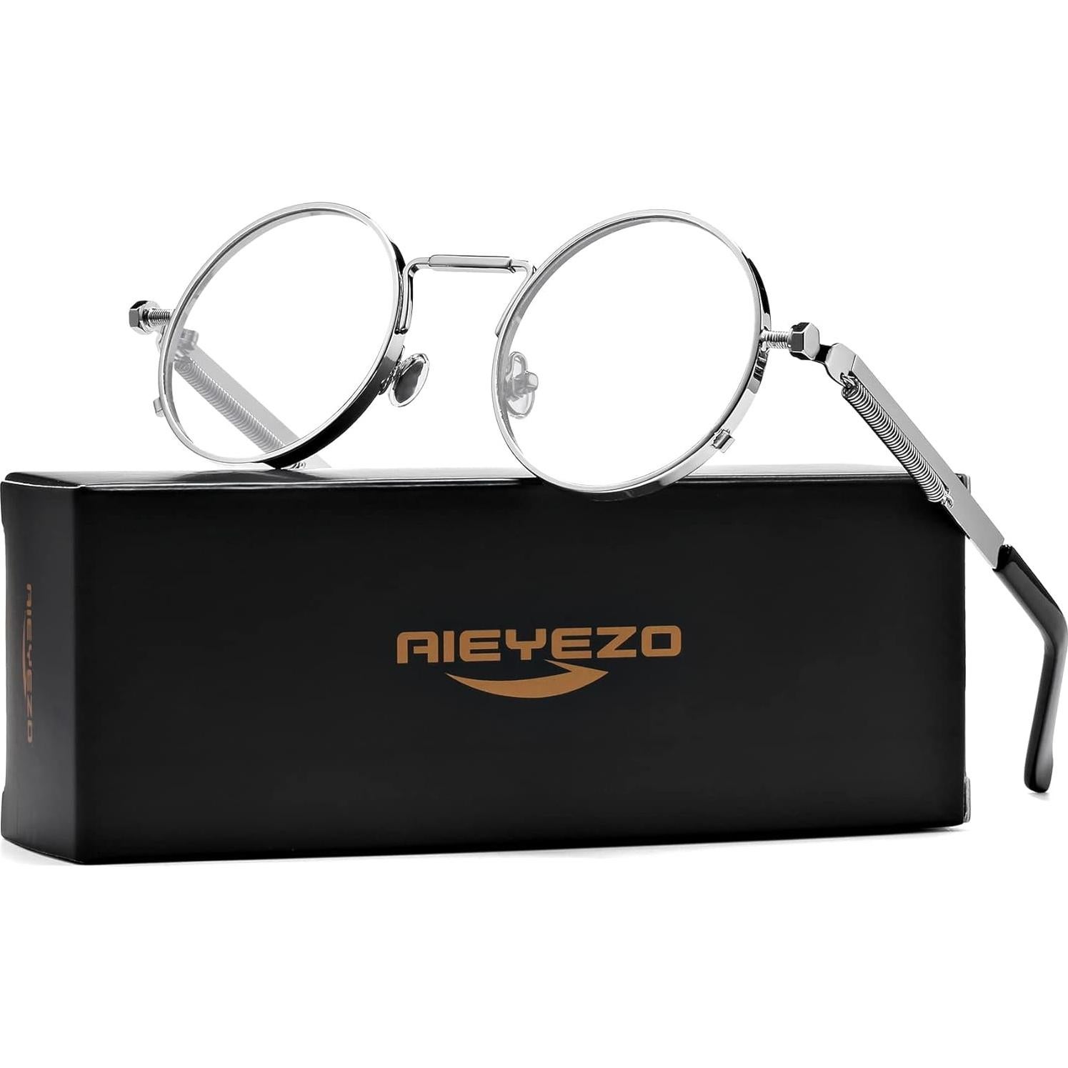 Gafas de sol redondas AIEYEZO metálicas UV 100% plata