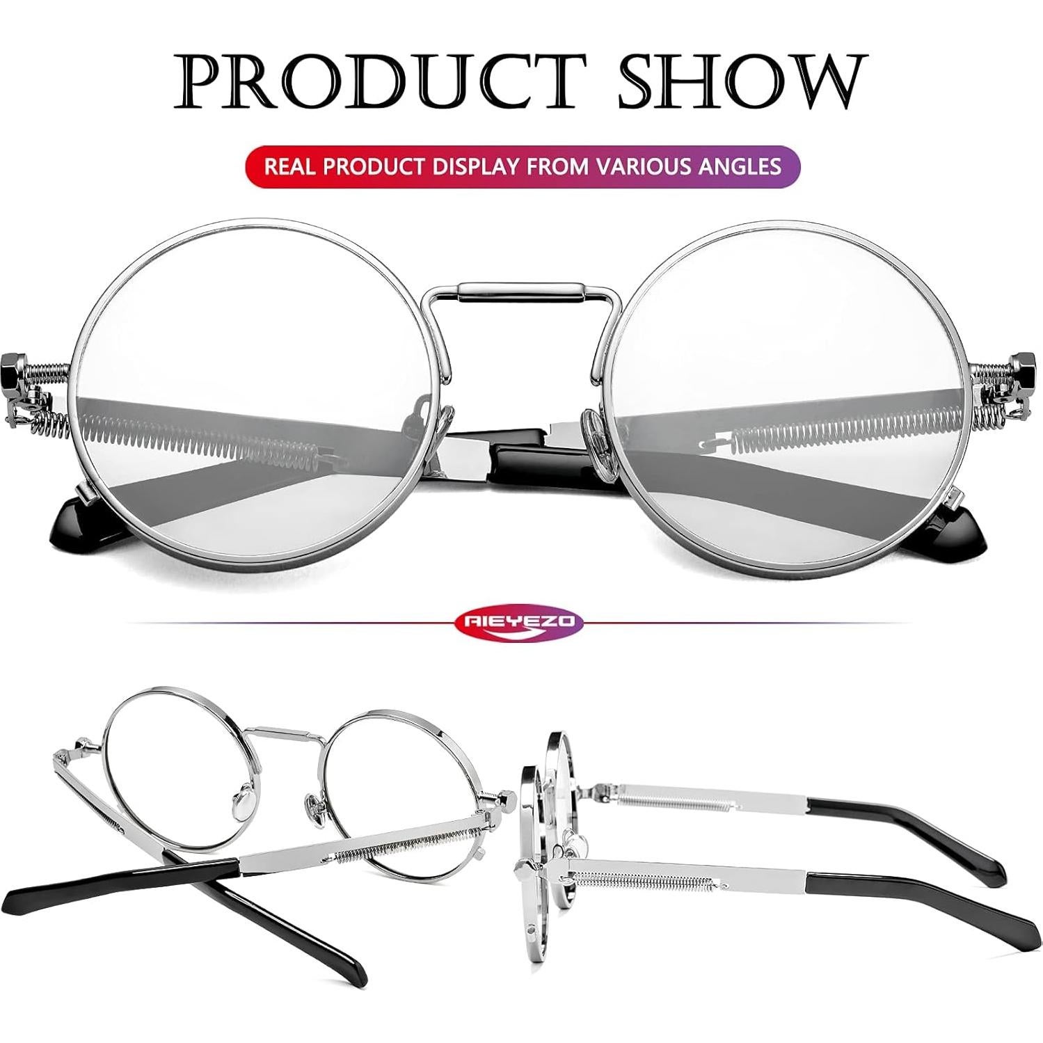 Gafas de sol redondas AIEYEZO metálicas UV 100% plata