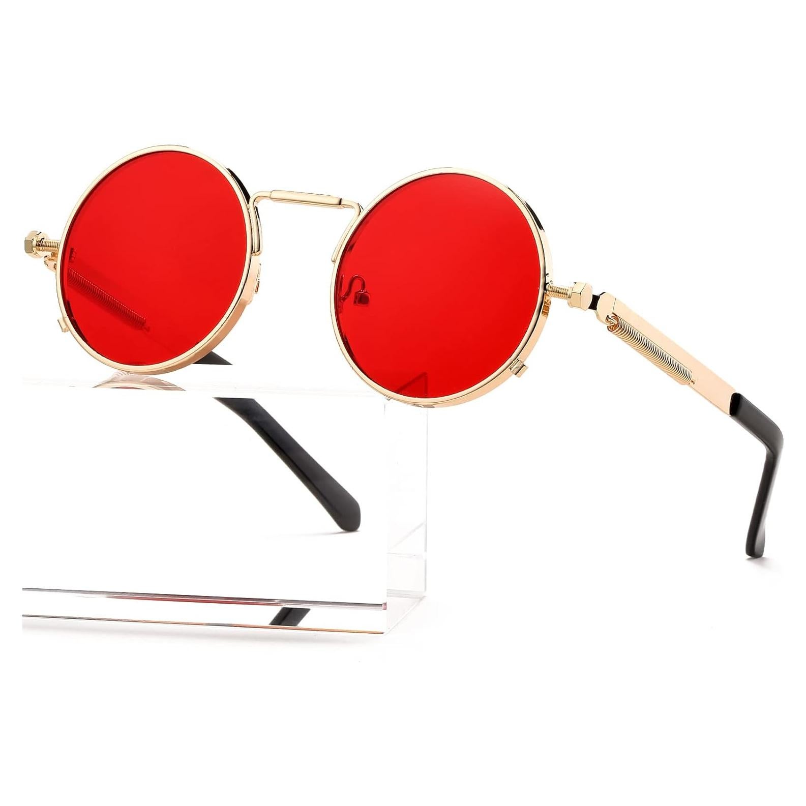 Gafas de sol redondas AIEYEZO steampunk oro/rojo océano