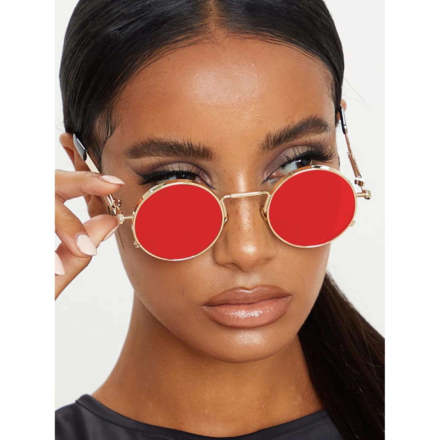 Gafas de sol redondas AIEYEZO steampunk oro/rojo océano