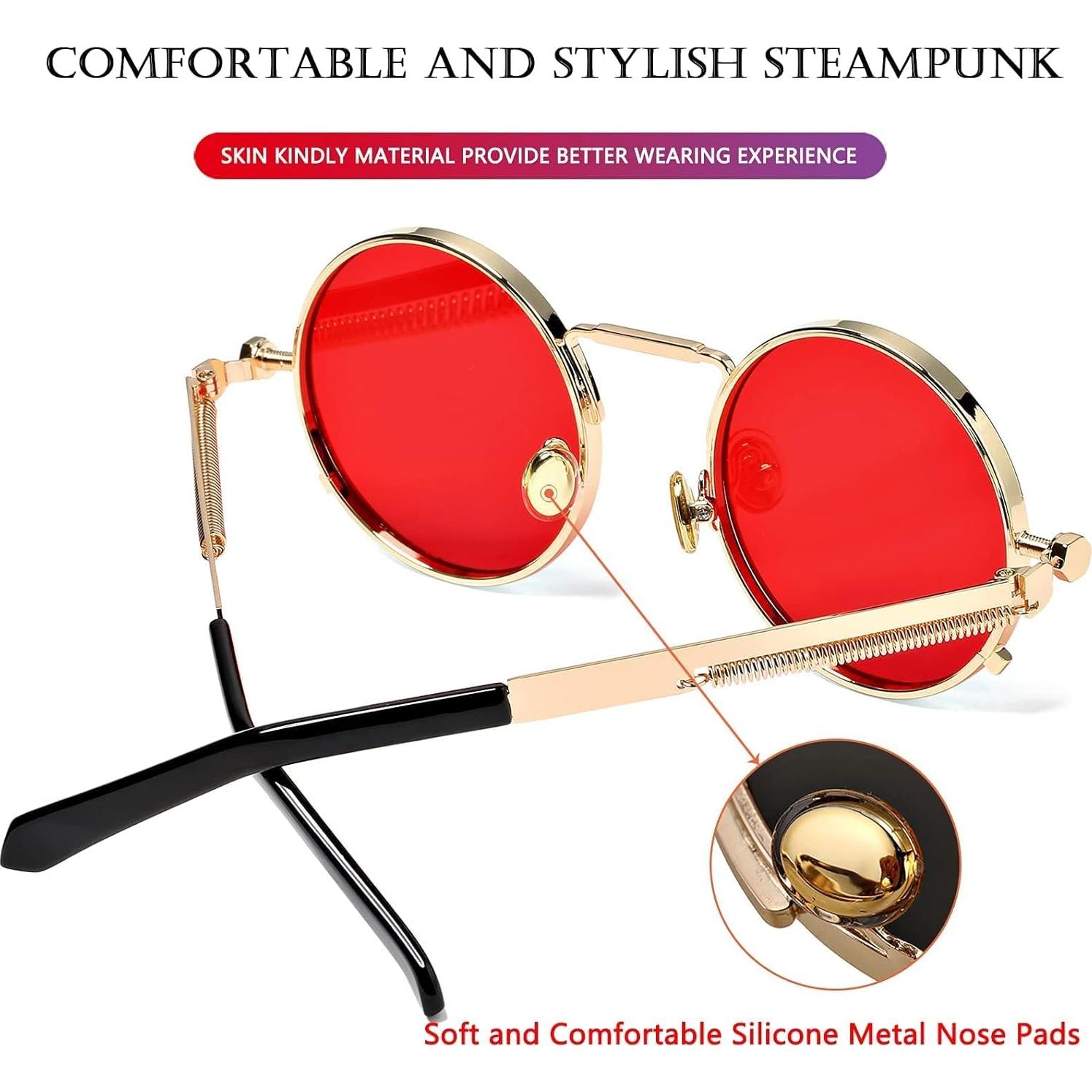 Gafas de sol redondas AIEYEZO steampunk oro/rojo océano