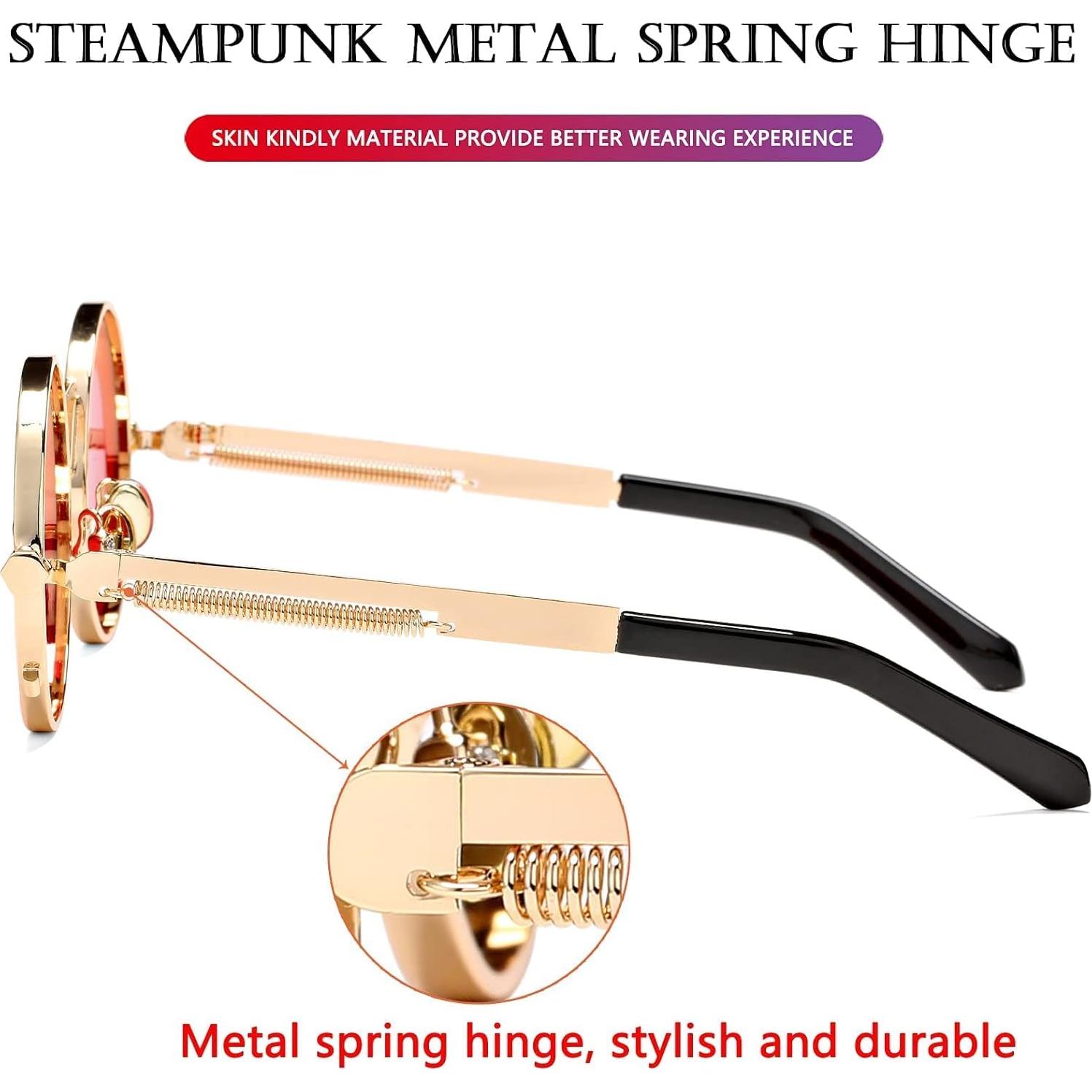 Gafas de sol redondas AIEYEZO steampunk oro/rojo océano