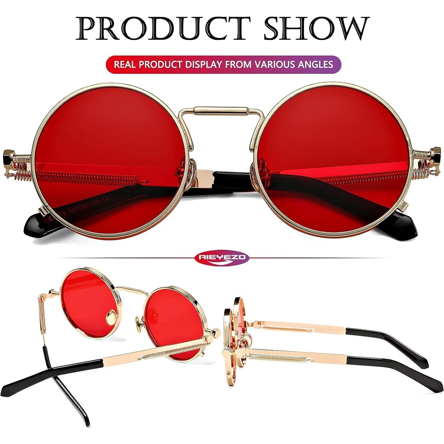 Gafas de sol redondas AIEYEZO steampunk oro/rojo océano