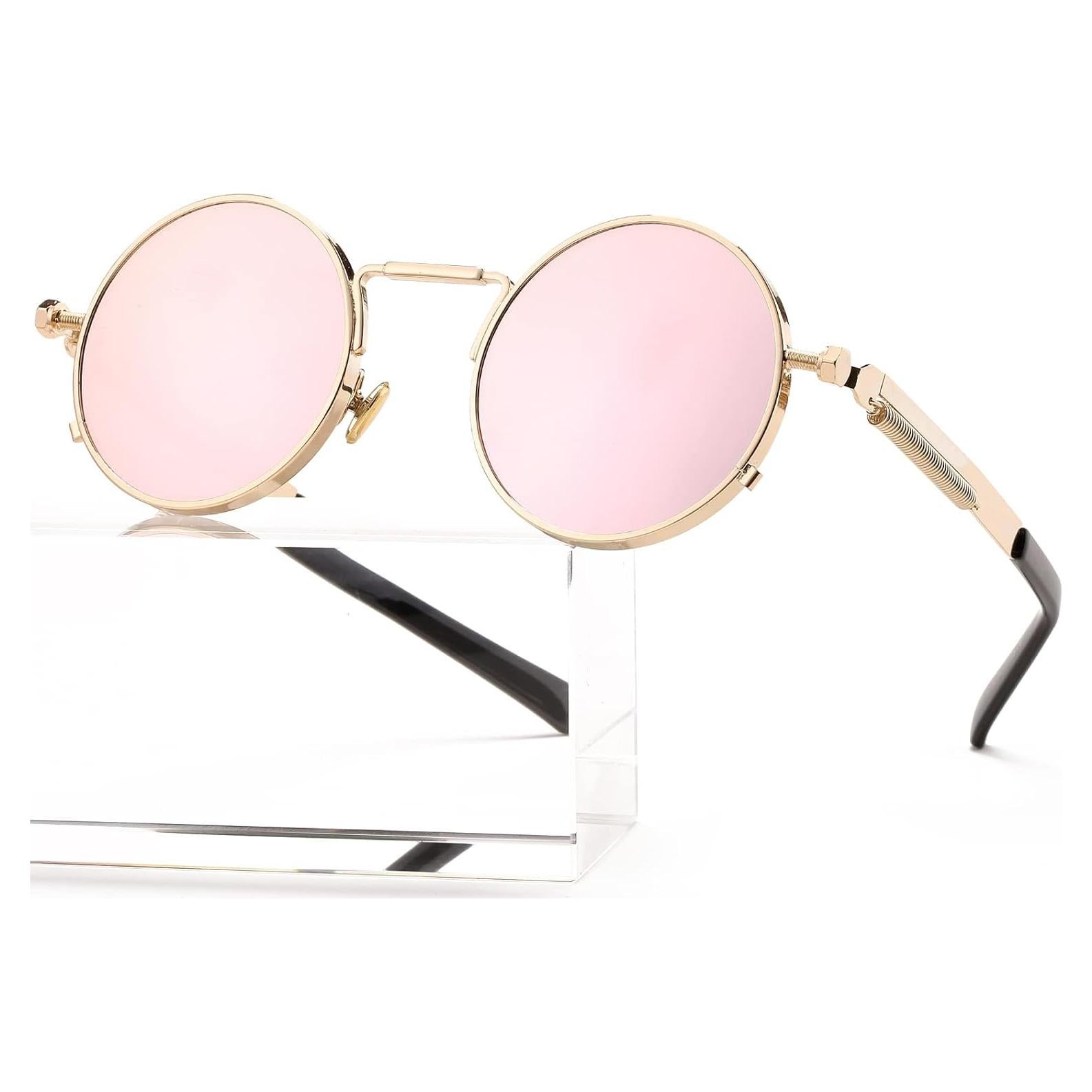 Gafas de sol redondas AIEYEZO oro espejo rosado UV 100%
