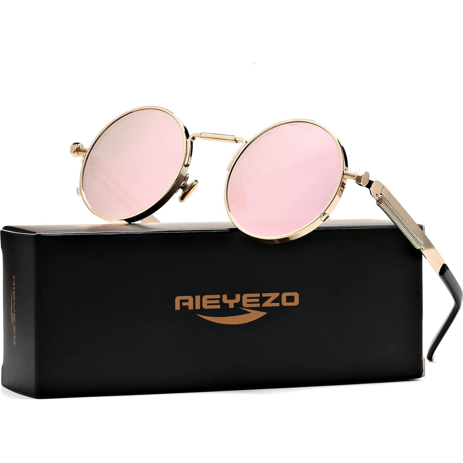 Gafas de sol redondas AIEYEZO oro espejo rosado UV 100%