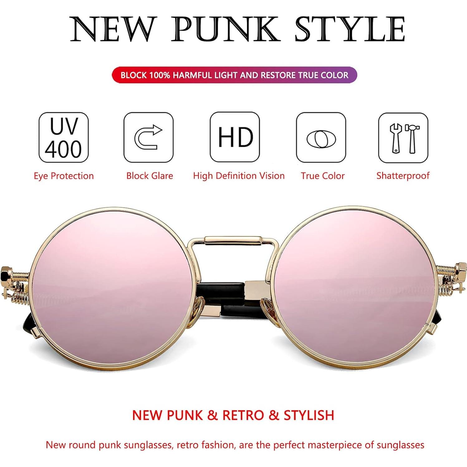 Gafas de sol redondas AIEYEZO oro espejo rosado UV 100%