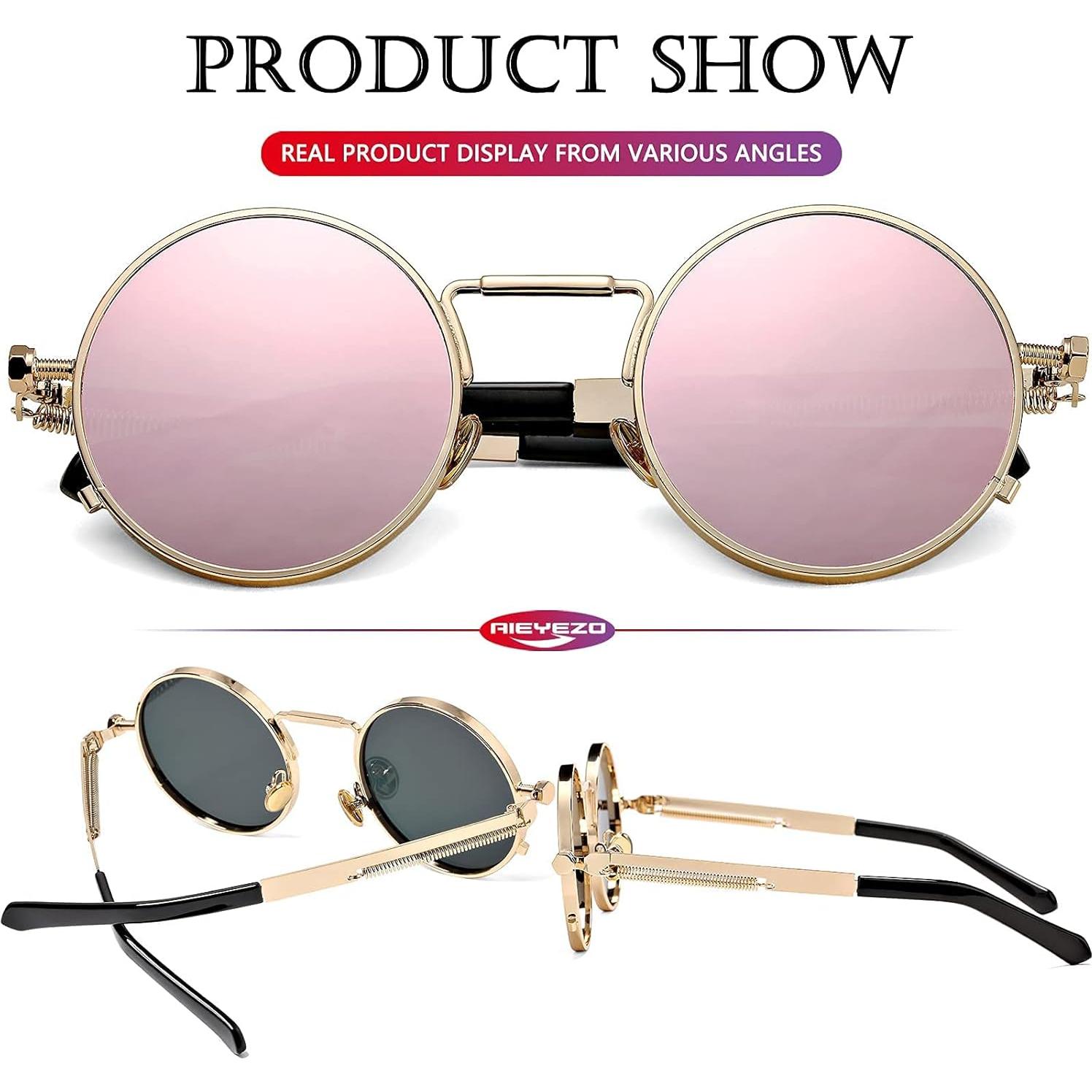 Gafas de sol redondas AIEYEZO oro espejo rosado UV 100%