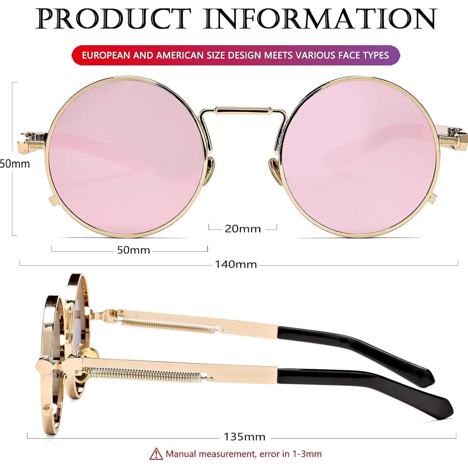 Gafas de sol redondas AIEYEZO oro espejo rosado UV 100%