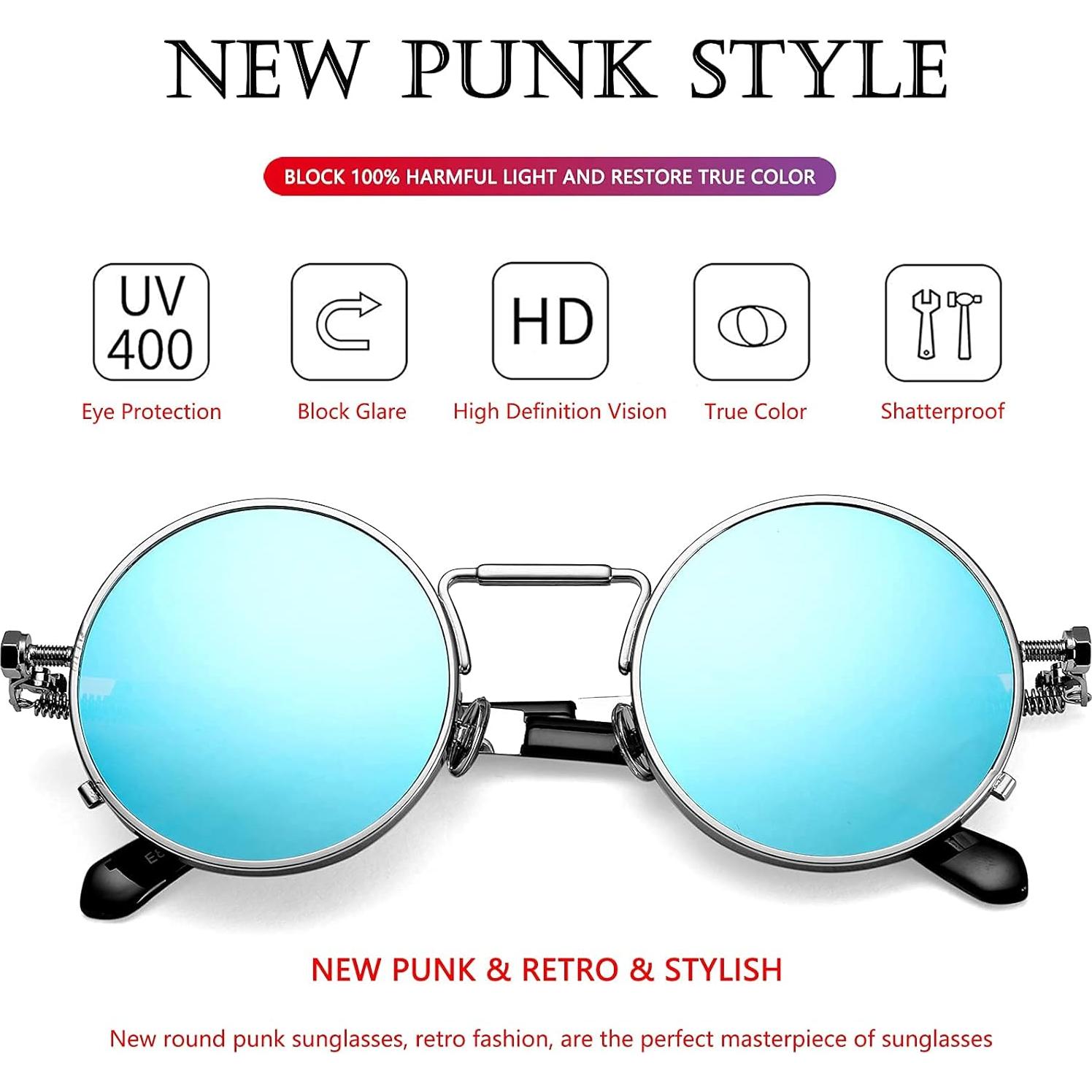 Gafas de sol redondas AIEYEZO plata espejo azul 50mm UV