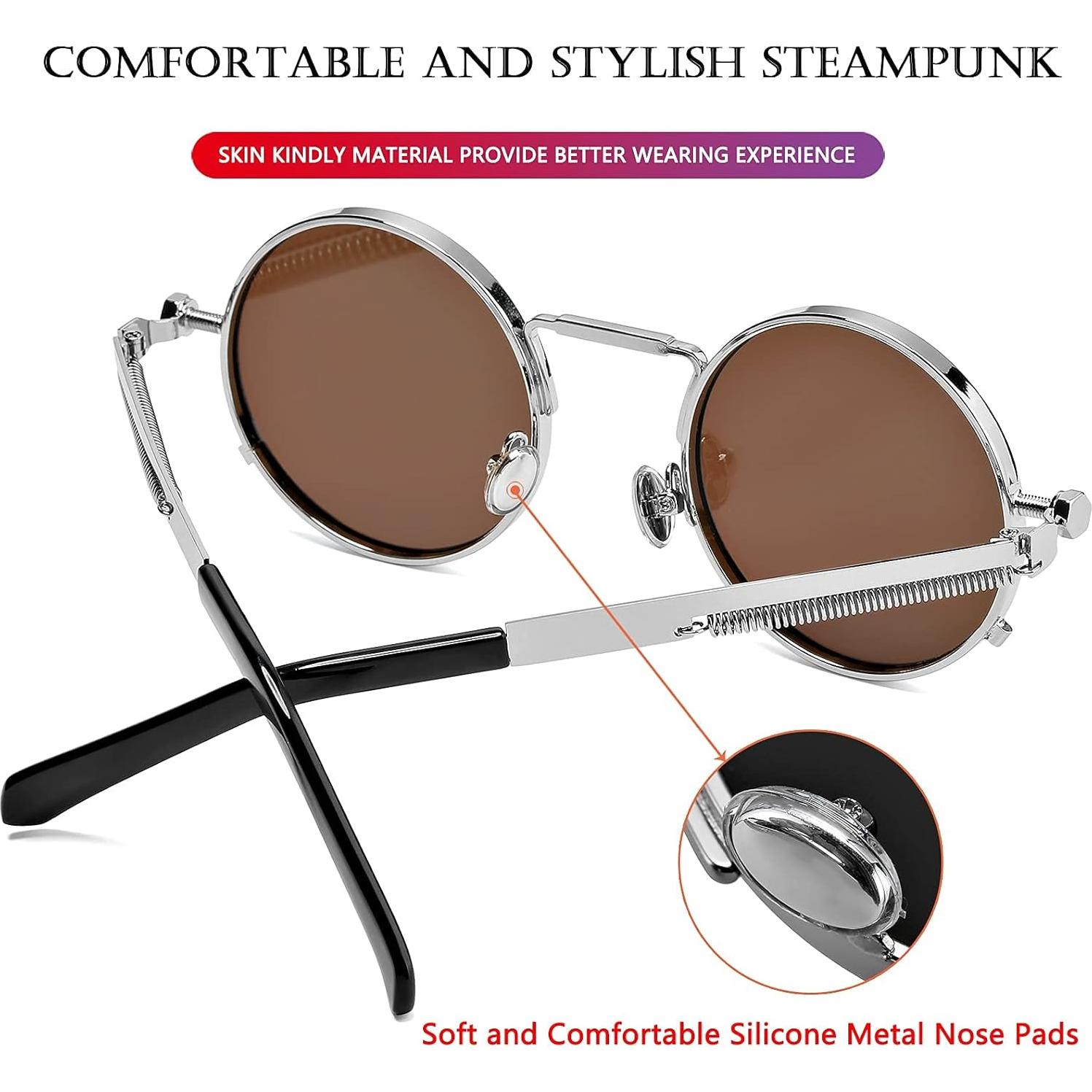 Gafas de sol redondas AIEYEZO plata espejo azul 50mm UV