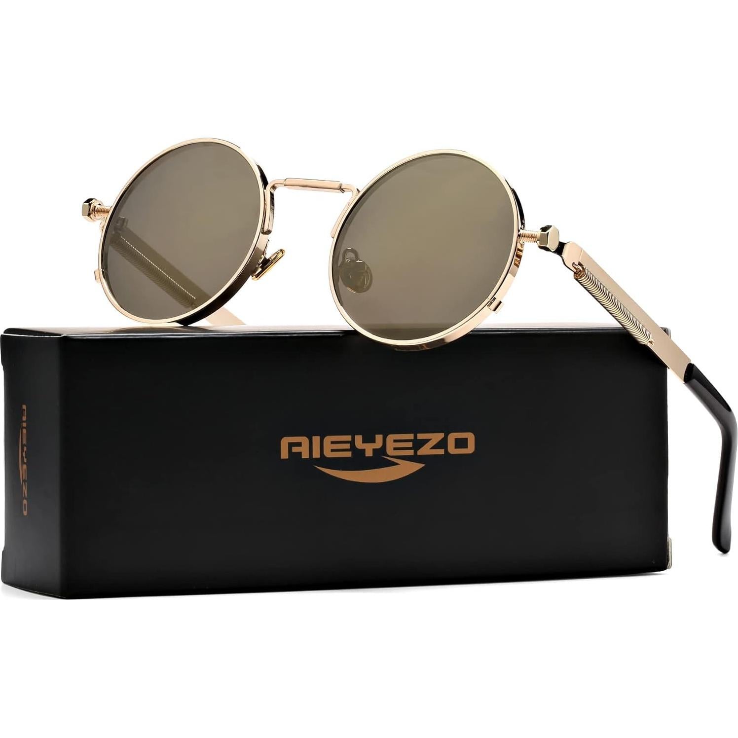 Gafas de sol redondas AIEYEZO oro espejo 50mm UV 100%