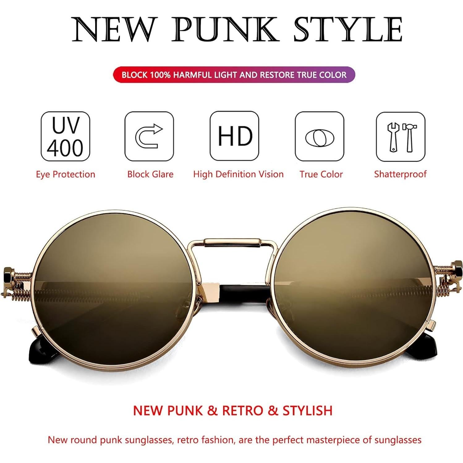 Gafas de sol redondas AIEYEZO oro espejo 50mm UV 100%