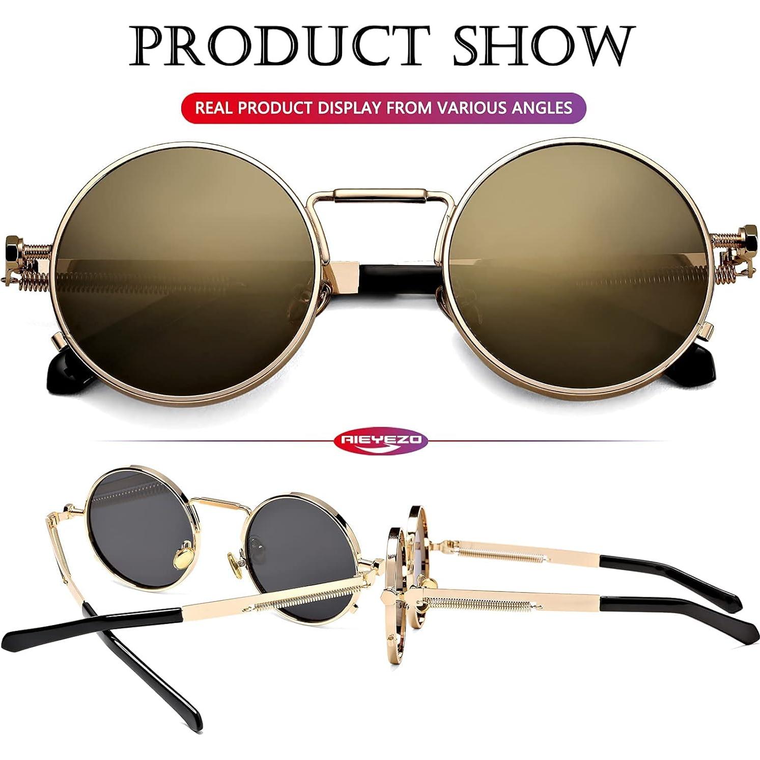Gafas de sol redondas AIEYEZO oro espejo 50mm UV 100%