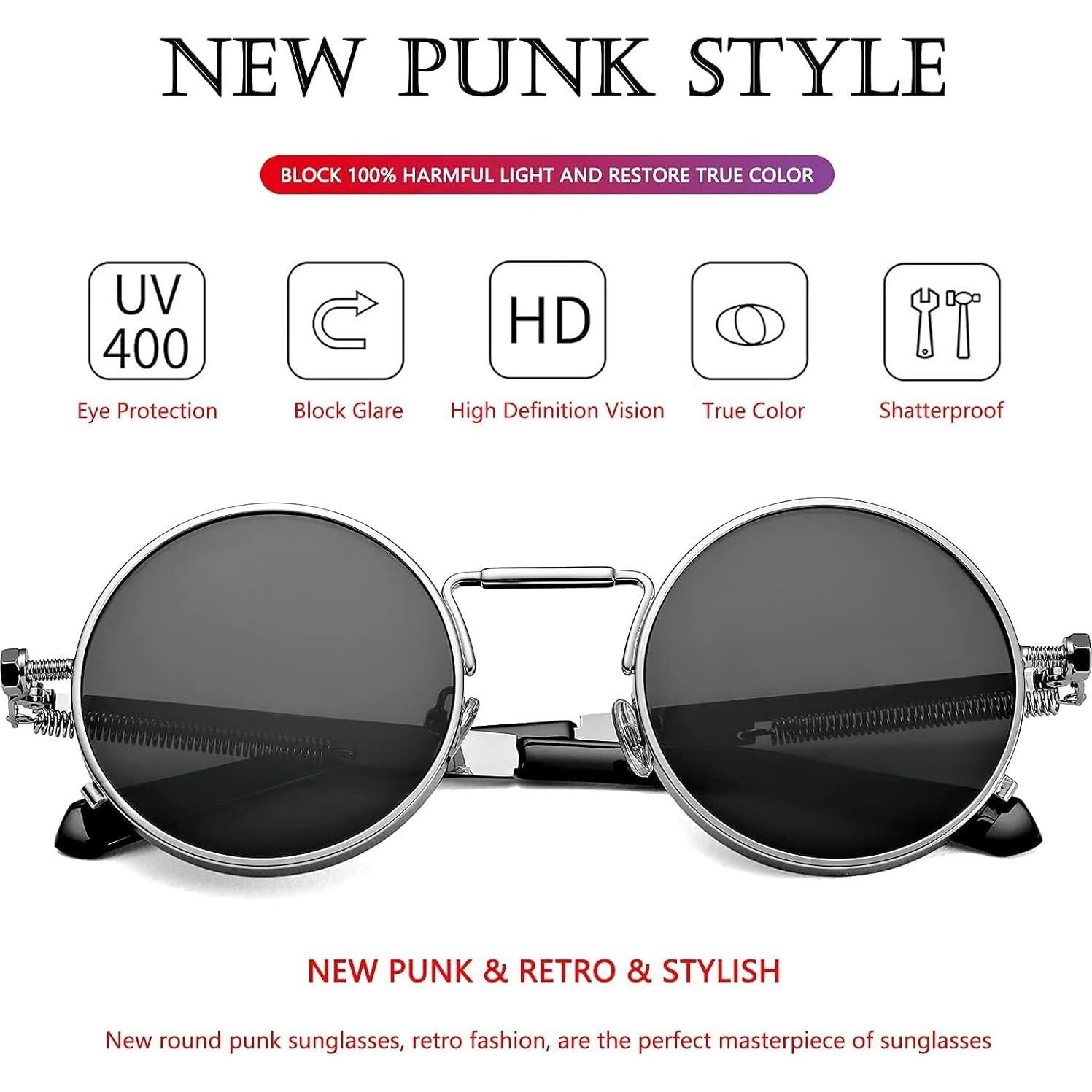 Gafas de sol redondas AIEYEZO steampunk con marco metálico