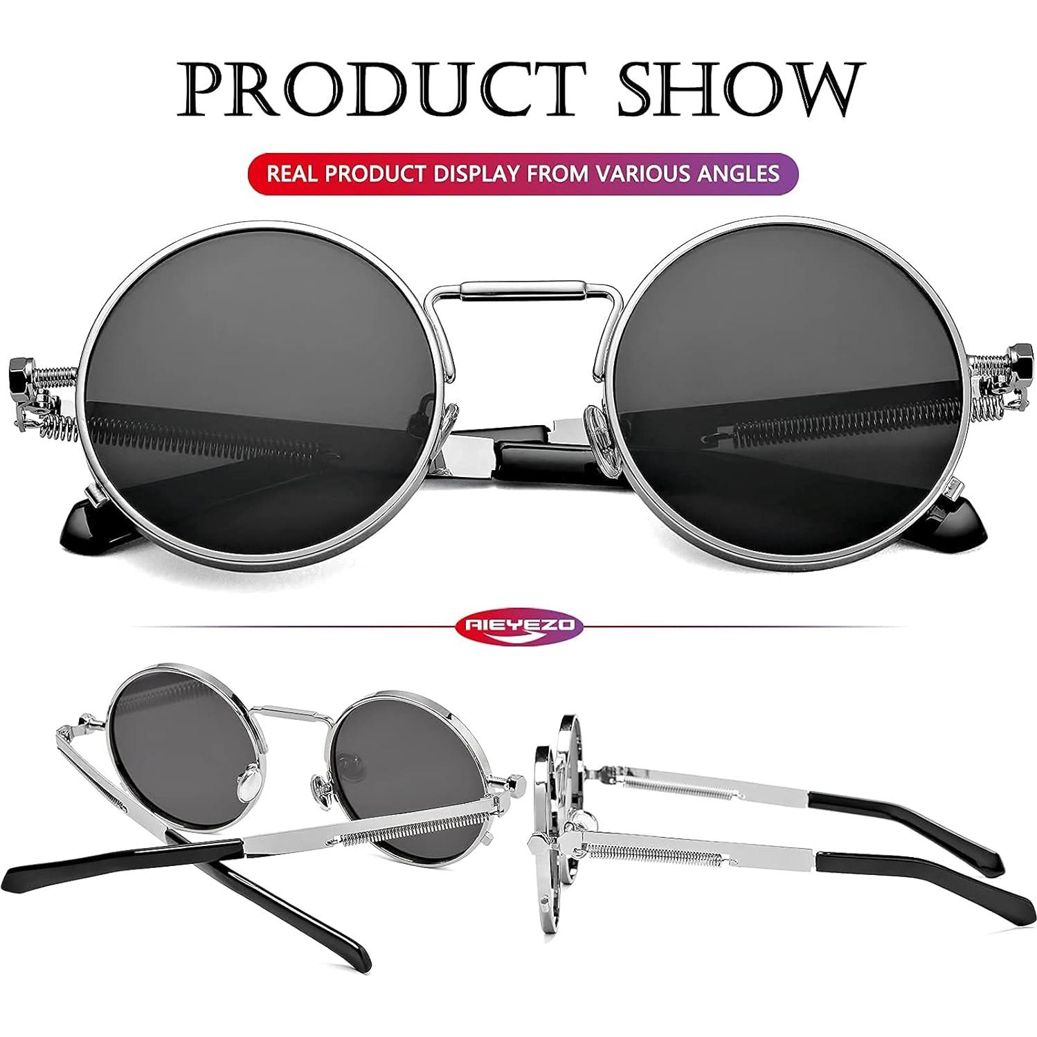 Gafas de sol redondas AIEYEZO steampunk con marco metálico