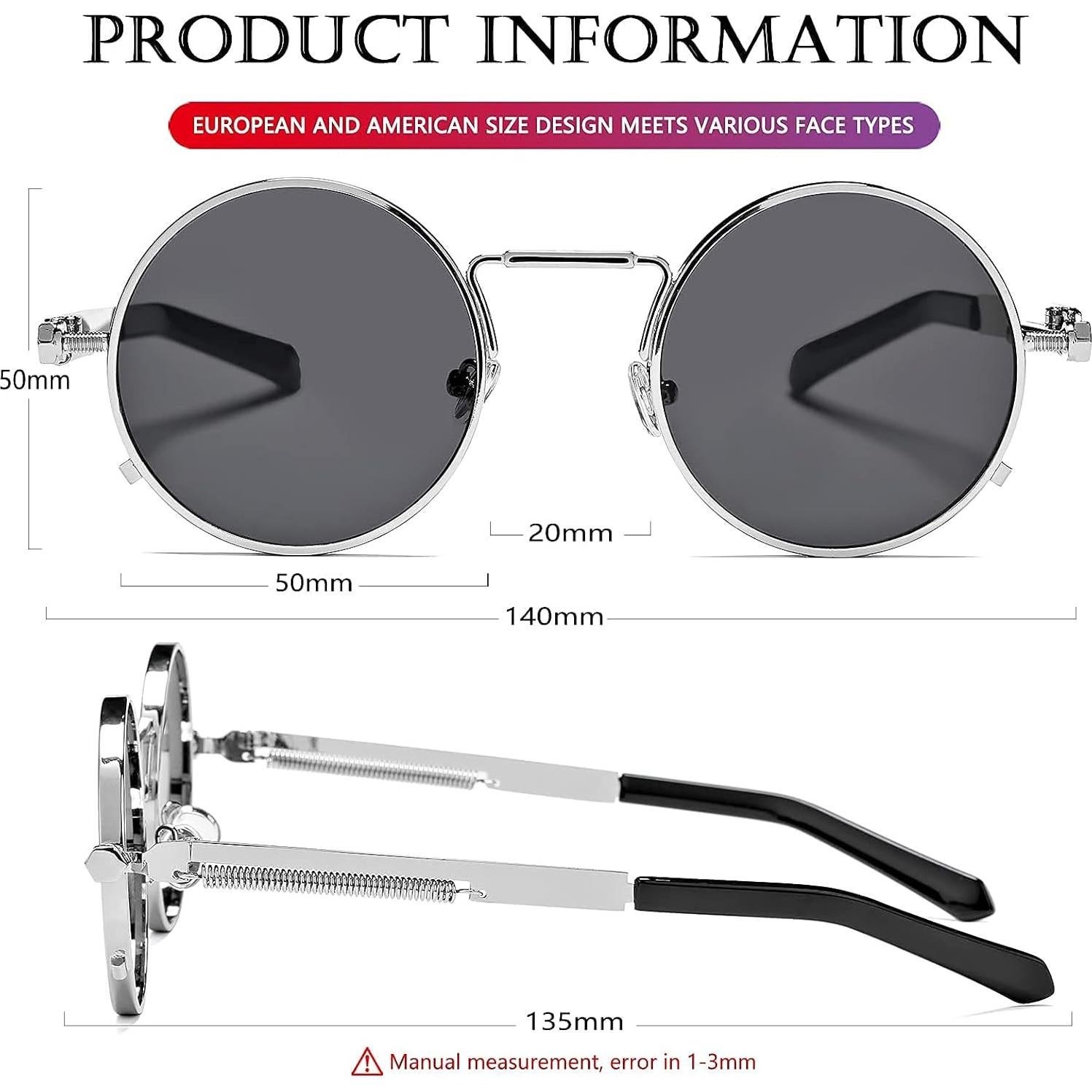 Gafas de sol redondas AIEYEZO steampunk con marco metálico