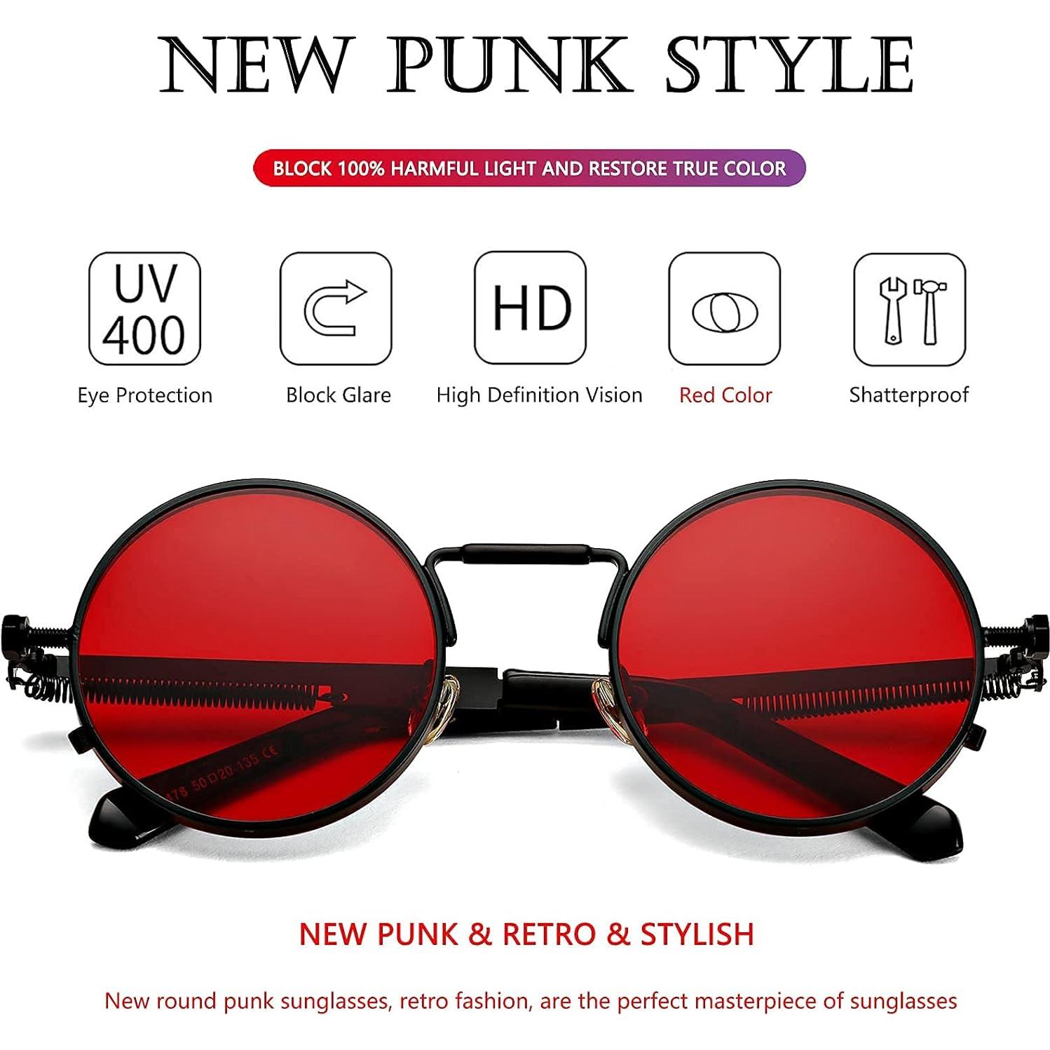 Gafas de sol redondas AIEYEZO steampunk con lentes UV 50mm