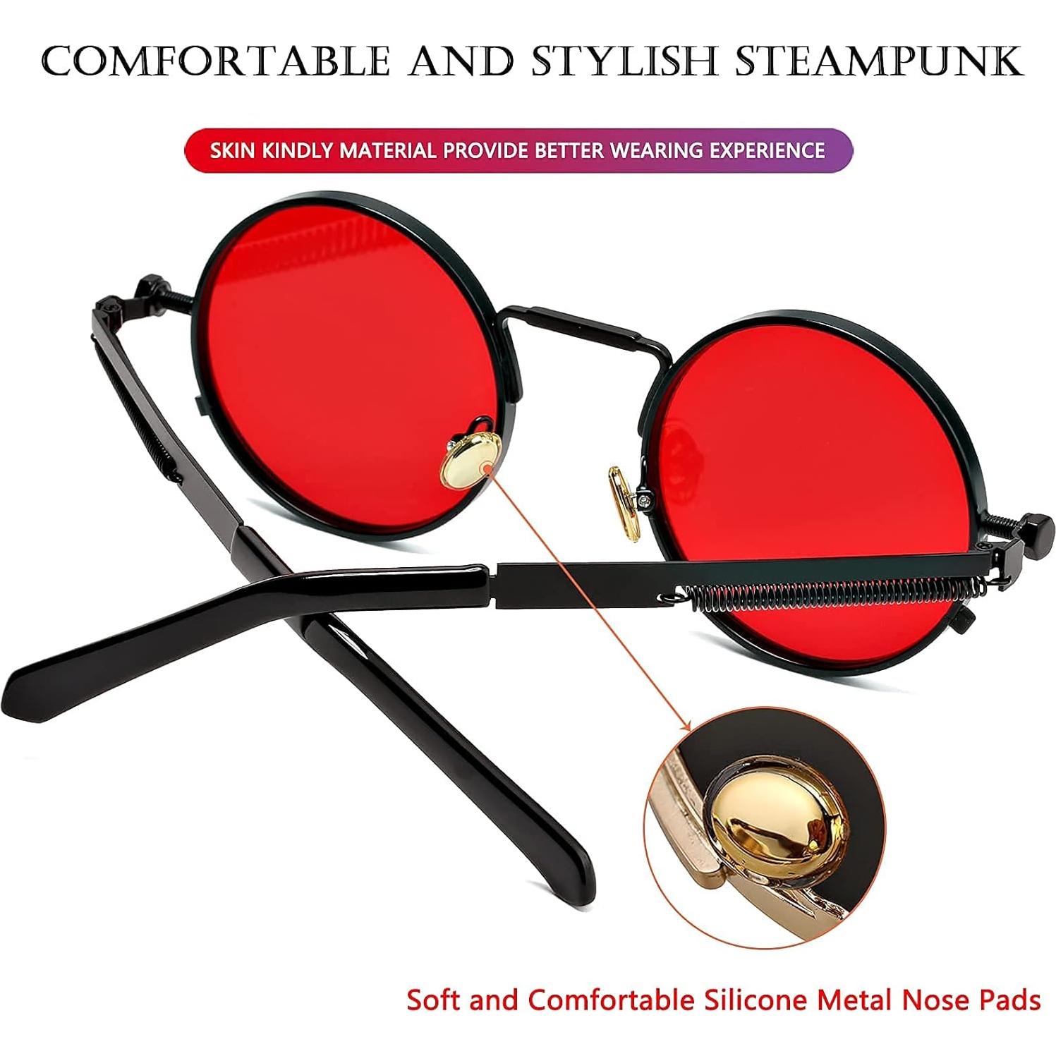 Gafas de sol redondas AIEYEZO steampunk con lentes UV 50mm