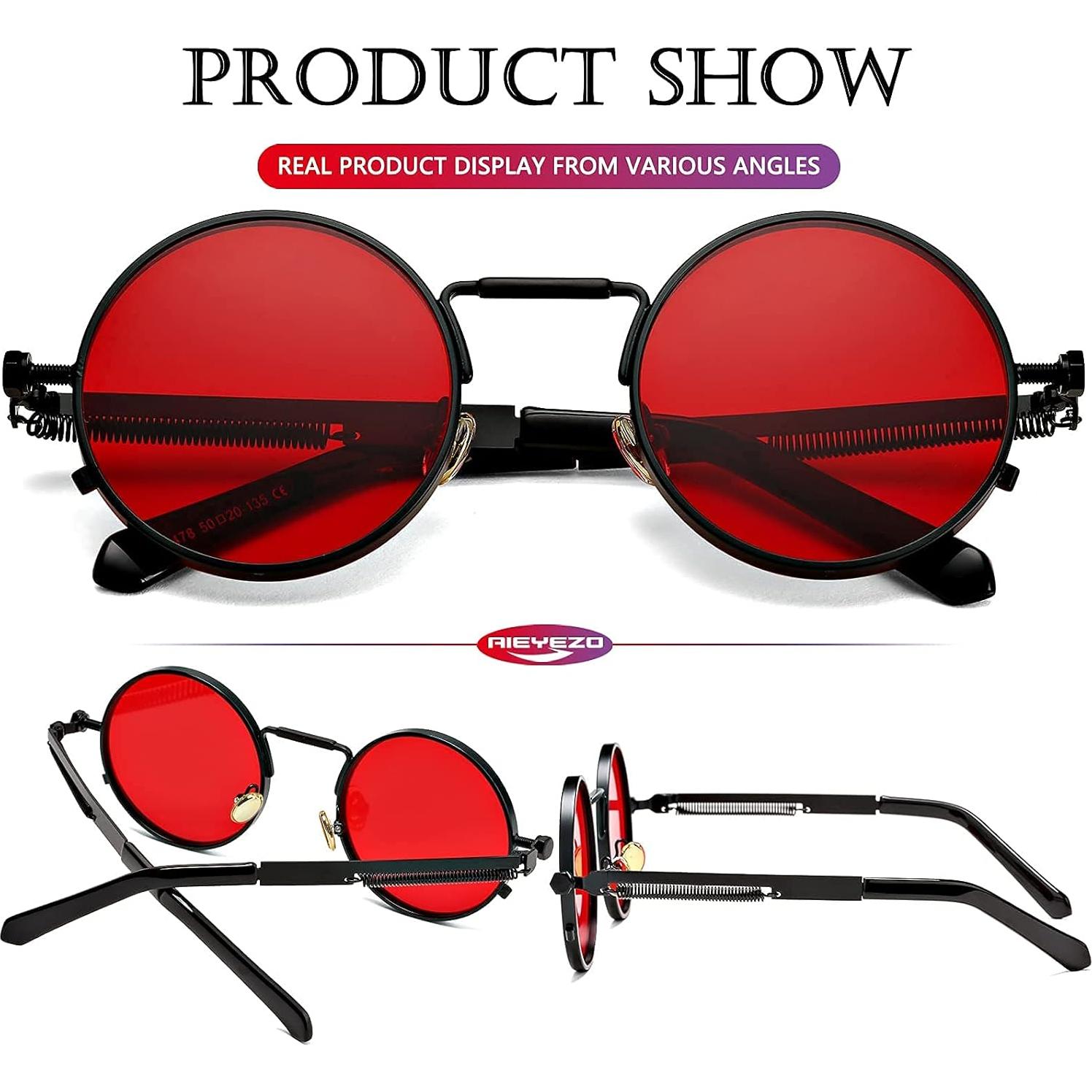 Gafas de sol redondas AIEYEZO steampunk con lentes UV 50mm