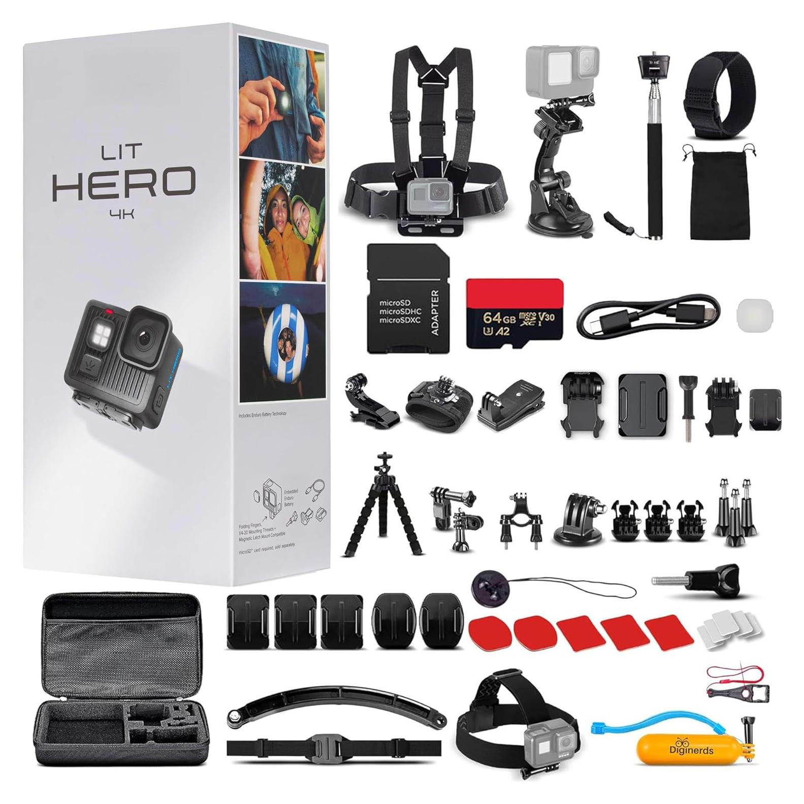 Cámara de Acción GoPro LIT HERO 4K con Luz LED y Accesorios