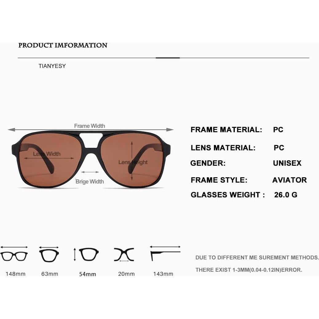 Gafas de sol aviador TIANYESY retro unisex con protección UV