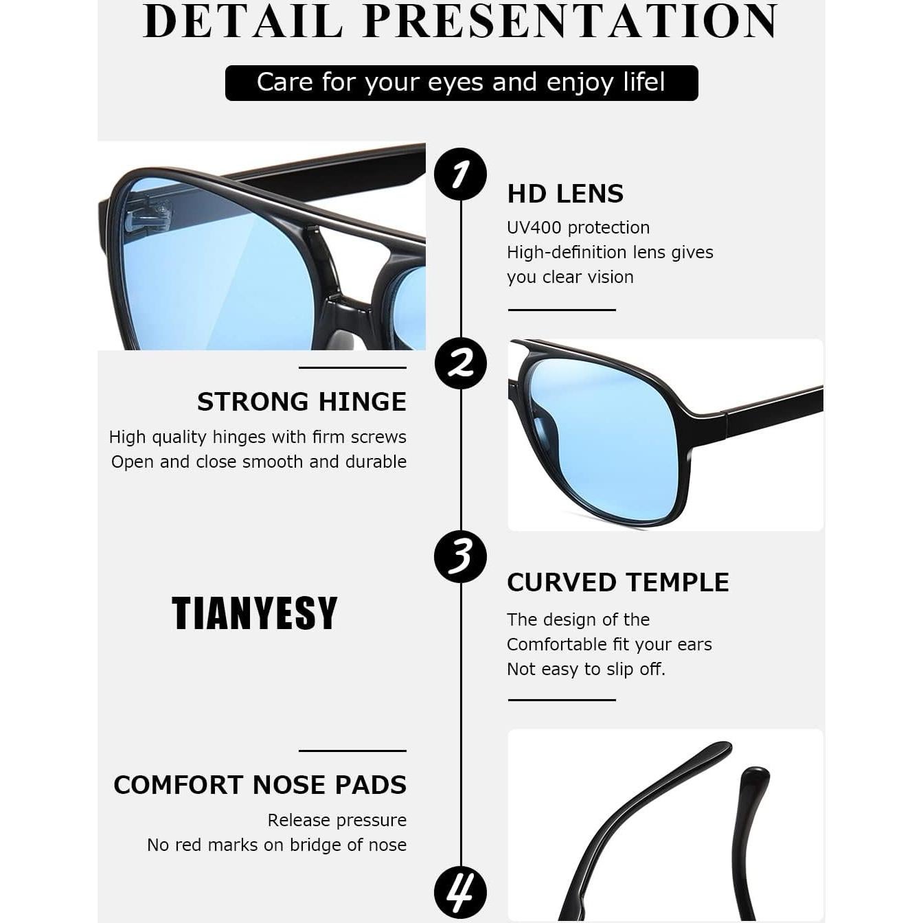 Gafas de sol aviador TIANYESY retro unisex 70s UV400