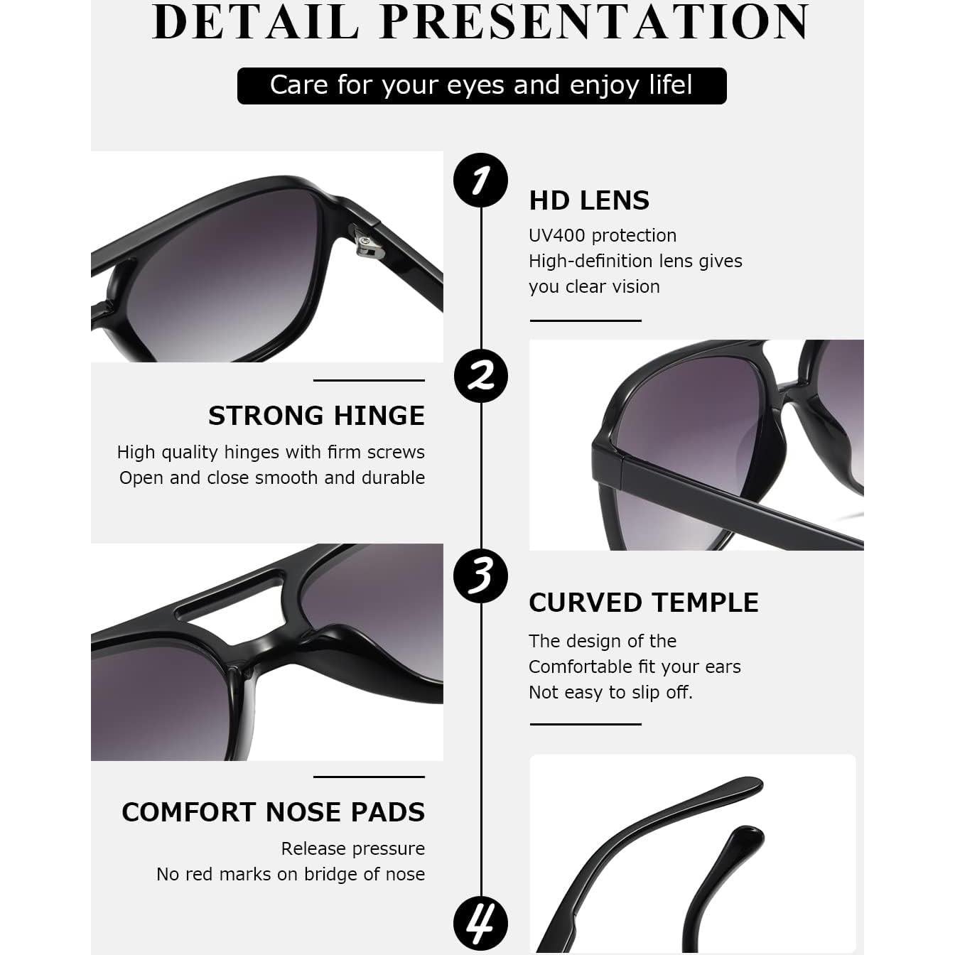 Gafas de sol aviador TIANYESY retro unisex con protección UV