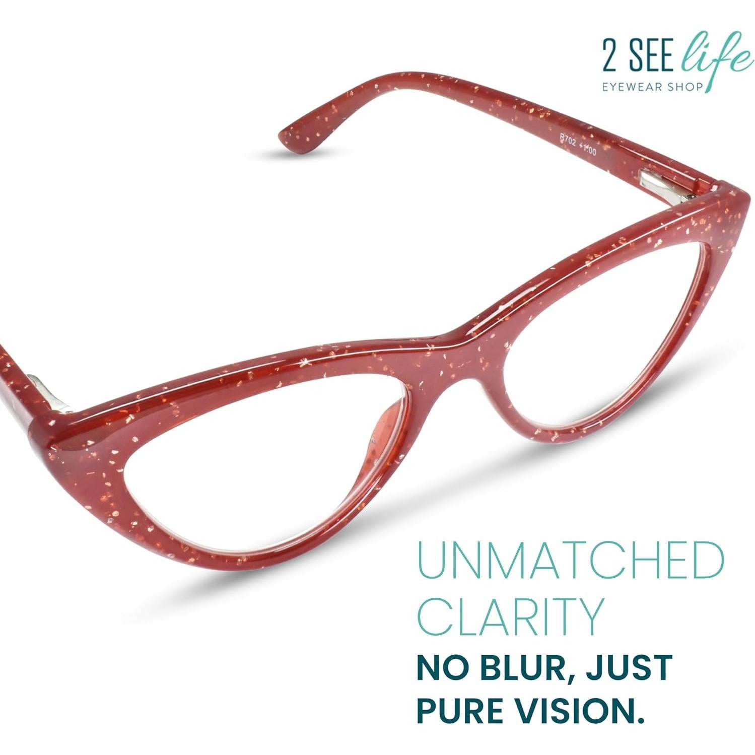 Gafas de lectura Cat Eye 5.0 Brillo Rojo Rubí 2SeeLife
