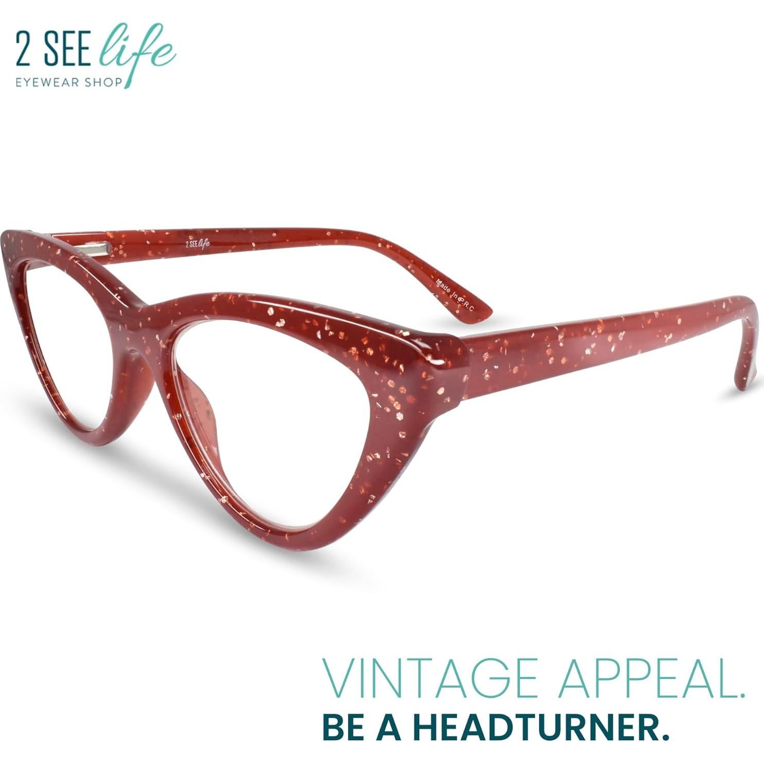 Gafas de lectura Cat Eye 5.0 Brillo Rojo Rubí 2SeeLife