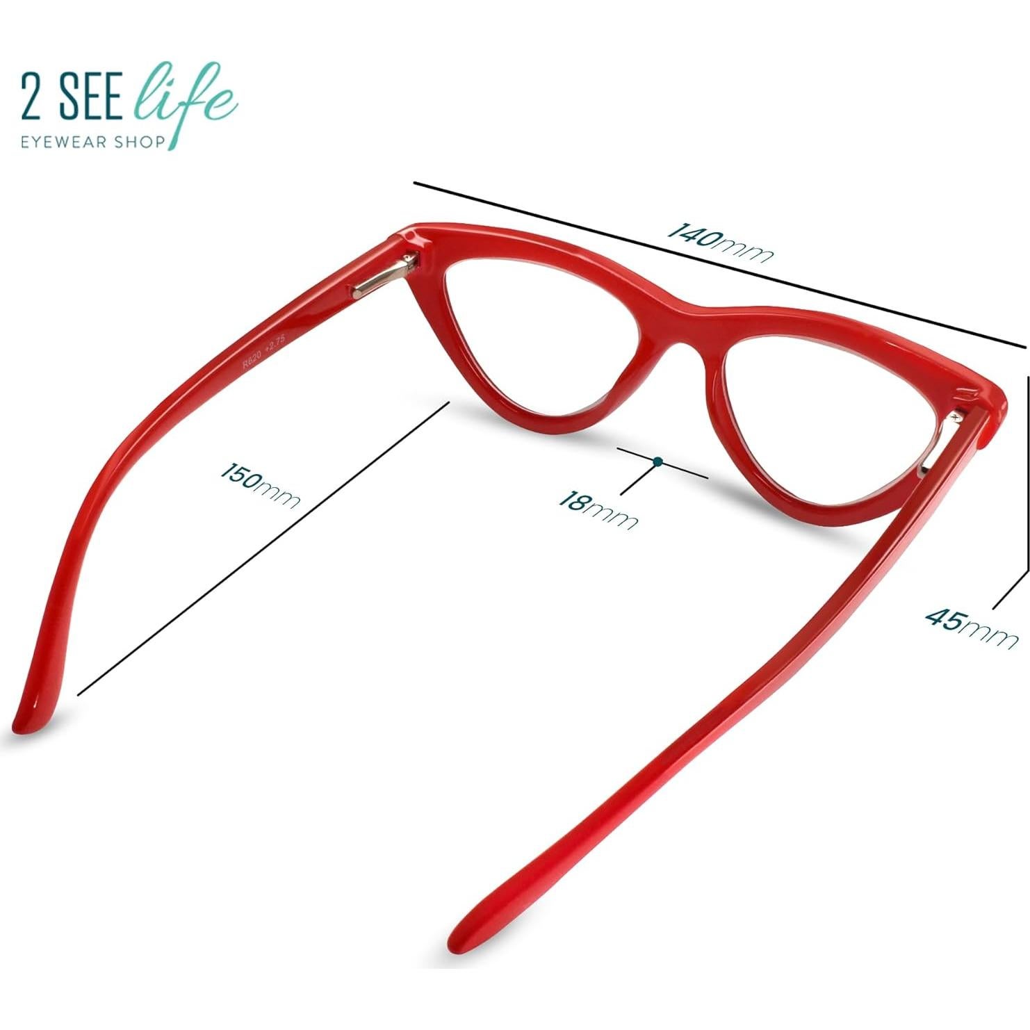 Gafas de lectura Cat Eye rojas 3.0x para mujeres - 2SeeLife