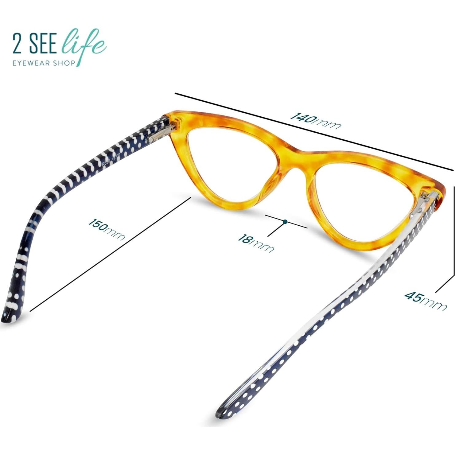 Gafas de lectura Cat Eye 2.75 Miel 2SeeLife - Ligeras y modernas