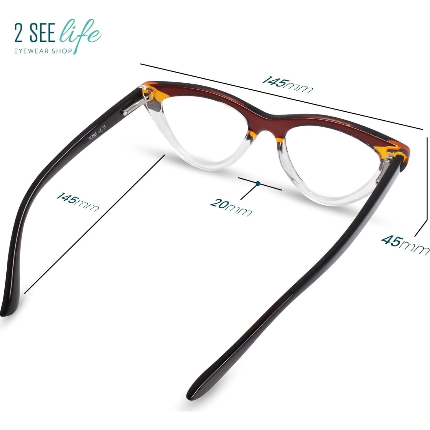 Gafas de lectura 2.5x 2SeeLife ojo de gato marrón para mujer