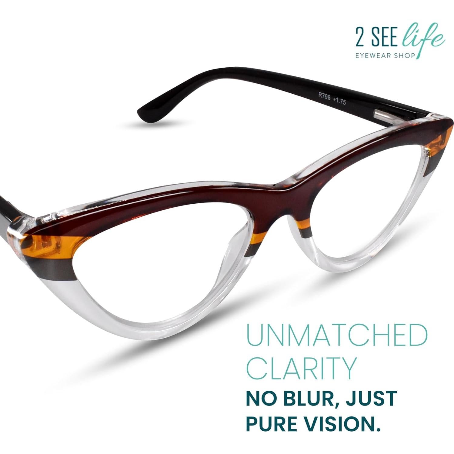 Gafas de lectura ojo de gato 3.0x 2SeeLife marrón