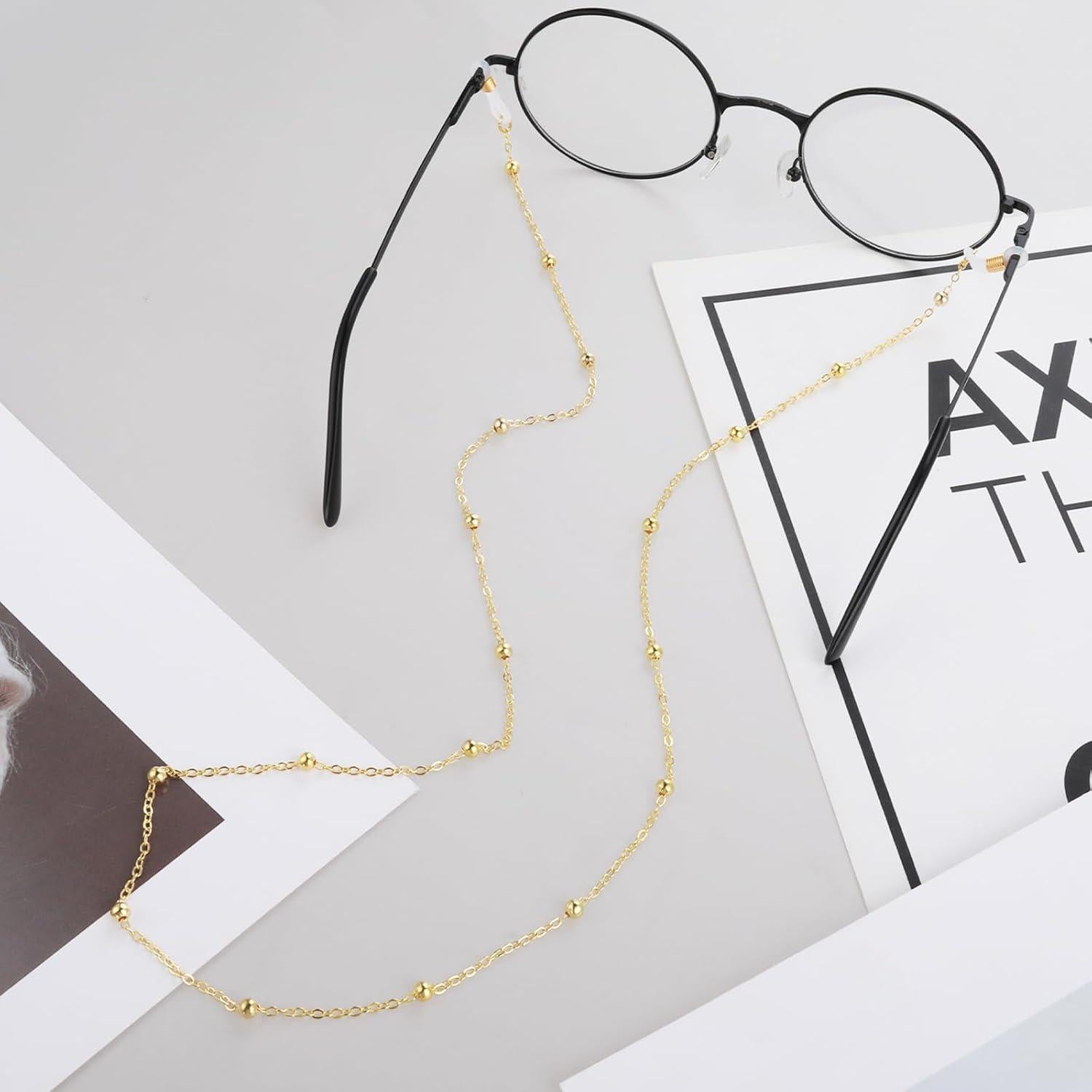 Cadenas para Gafas Mujeres Beaded Doradas 70 cm Ajustables