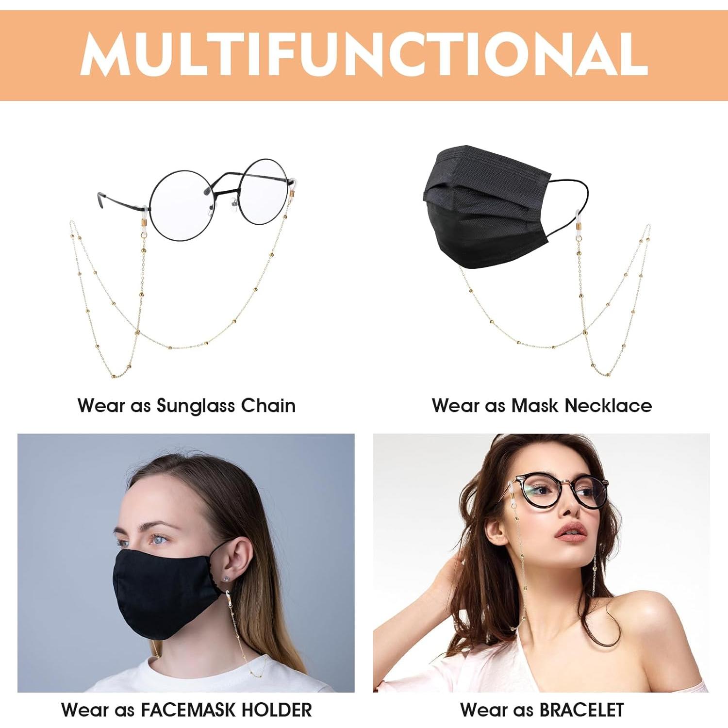 Cadena para Gafas Mujeres Oro 70 cm Ajustable Antideslizante