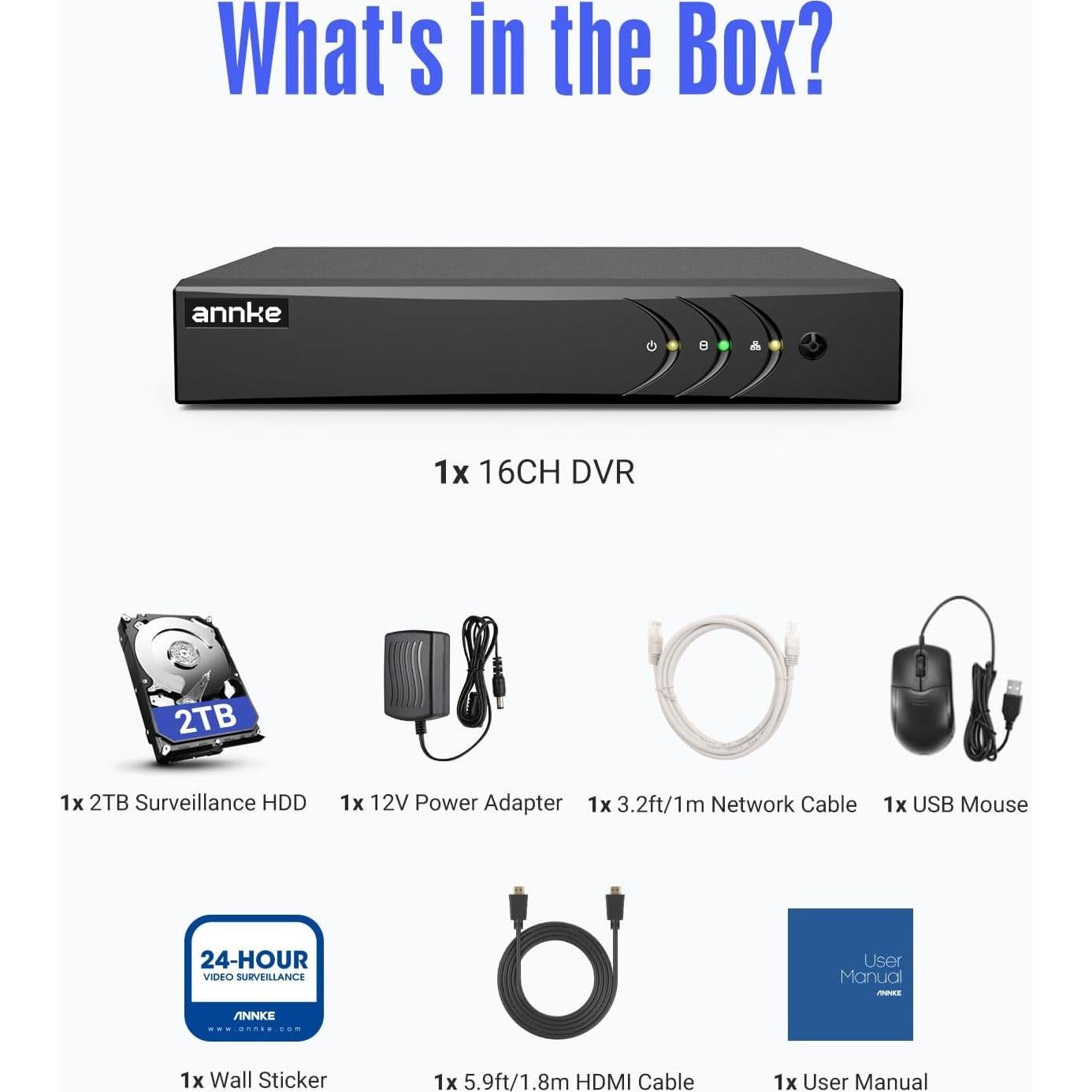 DVR de Seguridad ANNKE 5MP 16 Canales con HDD 2TB y Detección IA