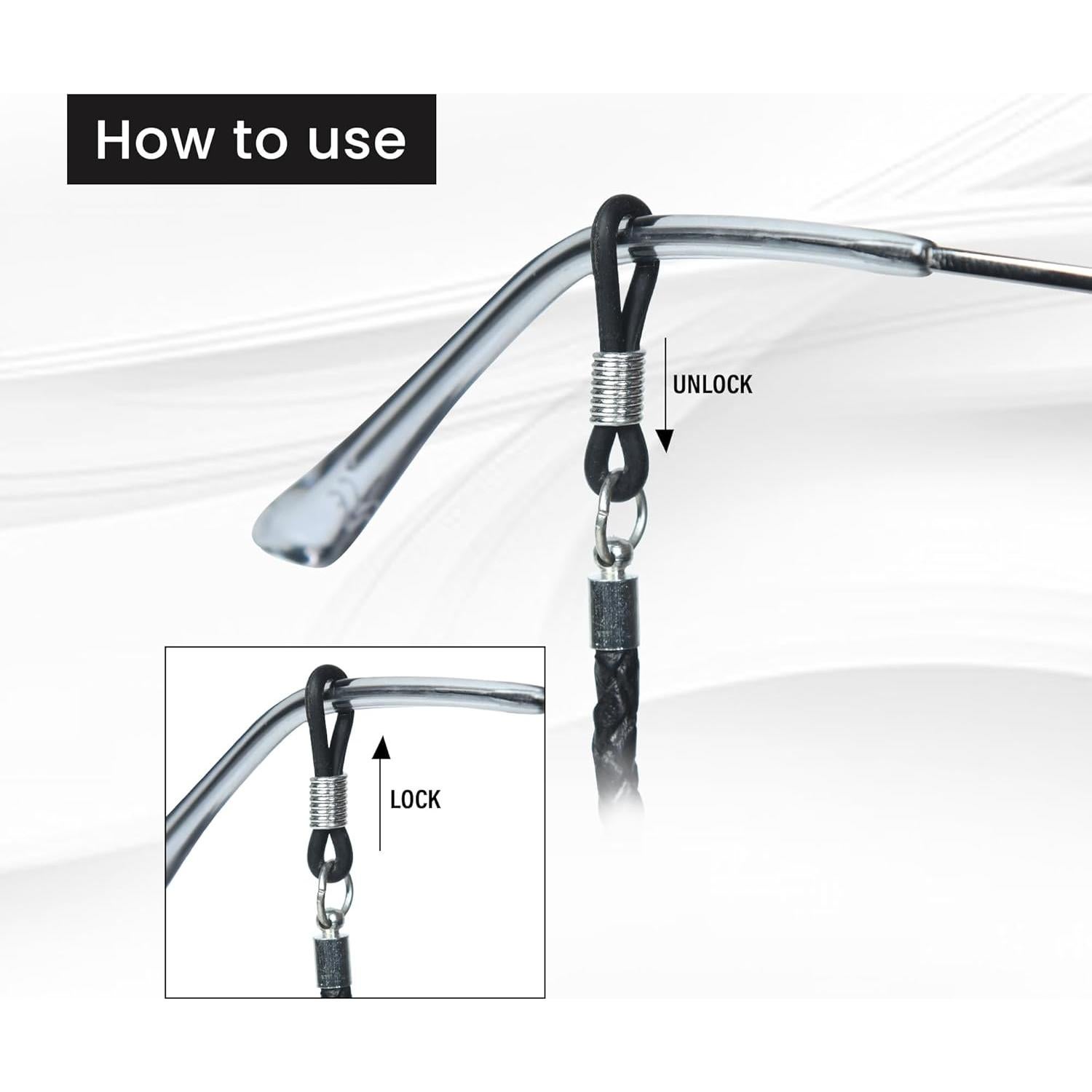 Correa de Gafas GENIQUE de Cuero Genuino Negra 81 cm